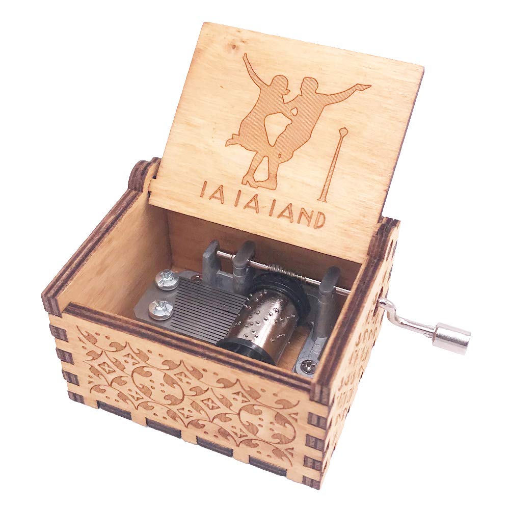 Lalaland Music Box Hand Crank - Wooden Carved Musical Box Plays Lalaland Theme Song - Brown - Perfect for Romantic Gifts, Home Decor & Movie Lovers