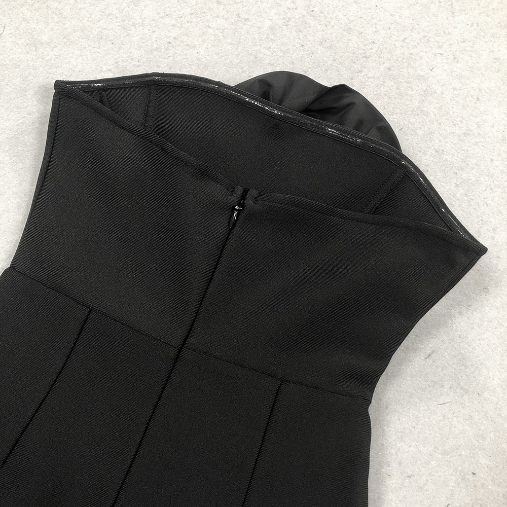 ANN Strapless Black Floral Bandage Maxi Dress - Perfect for Evening Parties, Weddings & Special Occasions
