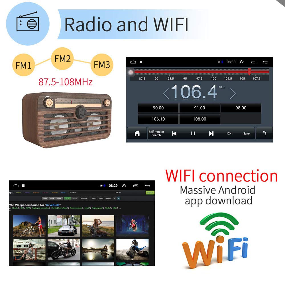 Hikity 10.1 Inch Android Car Stereo - Double Din Touch Screen with WiFi, Bluetooth, GPS Navigation, FM Radio & Mirror Link for Android/iOS - Includes 12 LED Lights & HD Rear View Camera - Perfect for Car Upgrades & Enhanced Driving Experience