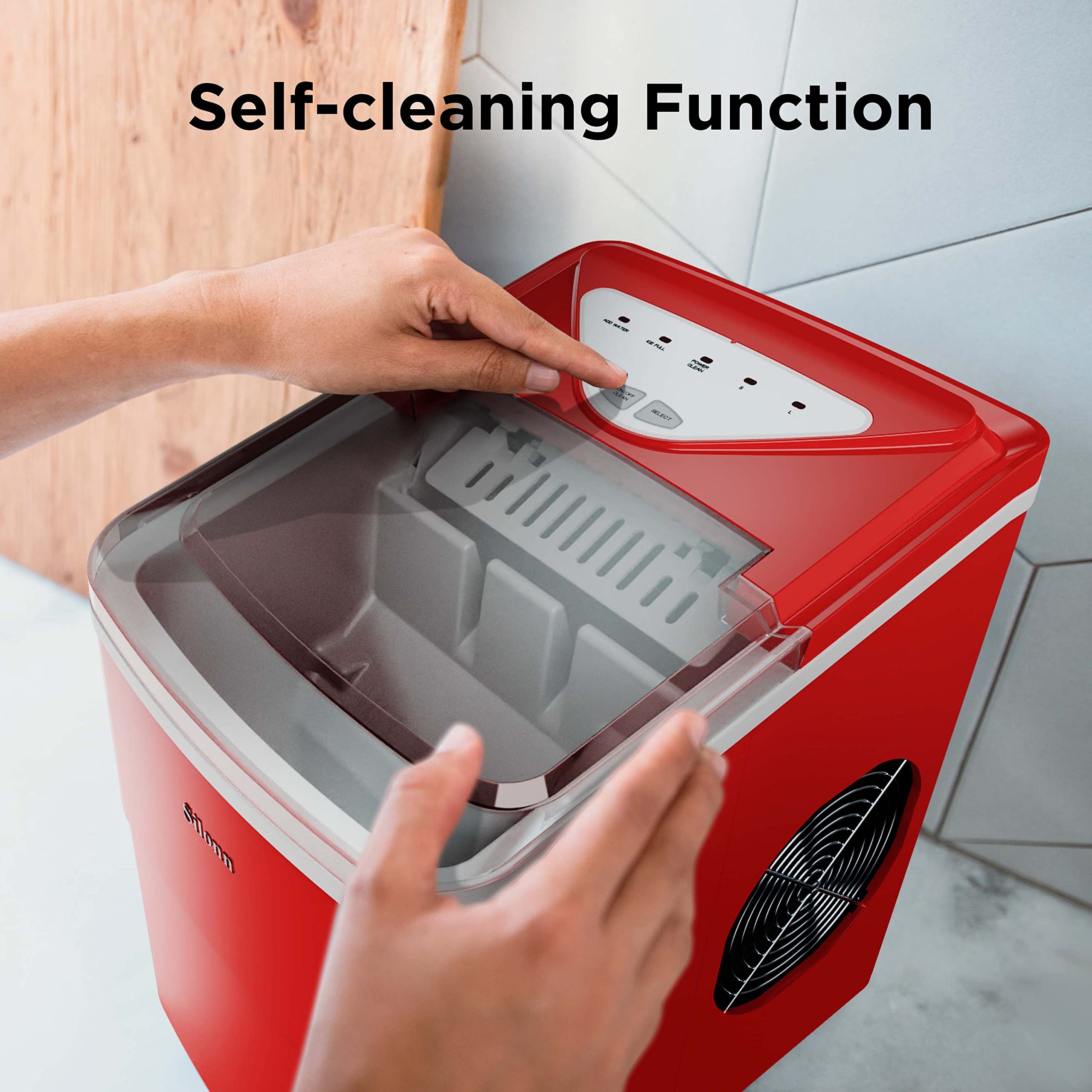 Silonn Countertop Ice Maker Machine - 9 Cubes in 6 Minutes, 26lbs Daily, Self-Cleaning with Ice Scoop & Basket - 2 Bullet Ice Sizes for Home, Kitchen, Office, Bar, Party (Red) | Perfect for Cocktails, Beverages, and Entertaining Guests