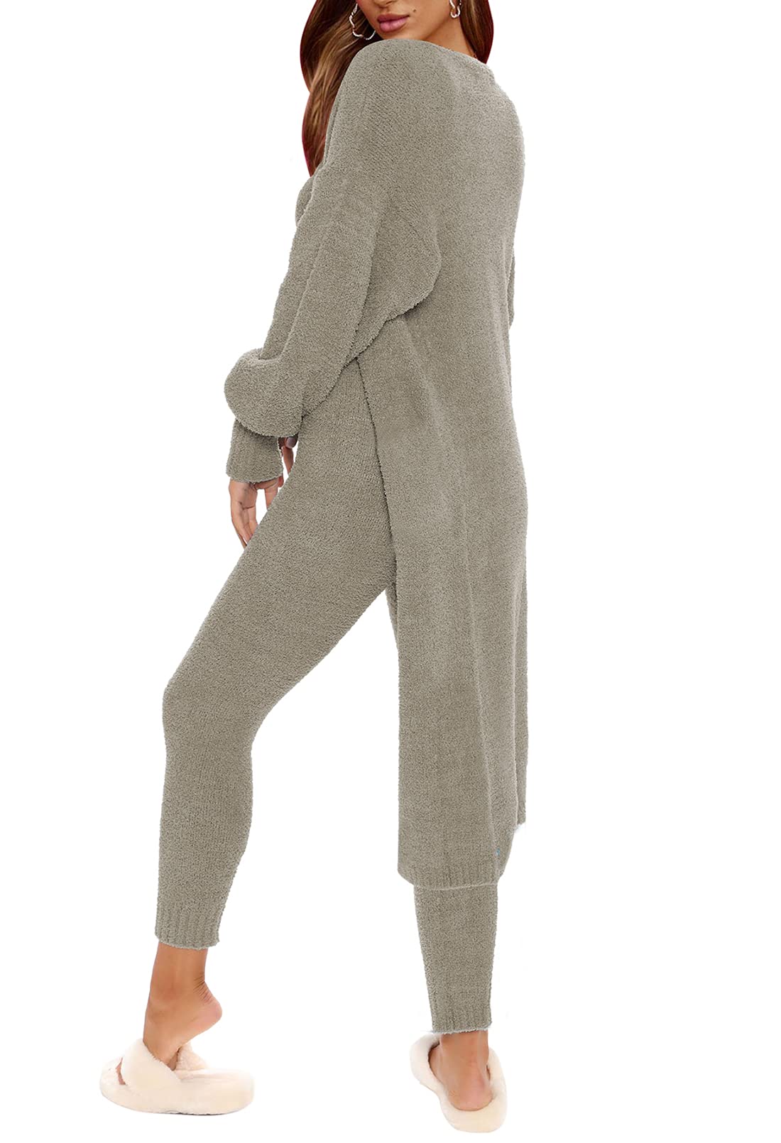 TOLENY Women's 3-Piece Fuzzy Lounge Set - Open Front Cardigan, Crop Tank Top & Wide Leg Pants | Cozy Loungewear for Home, Yoga & Casual Outings