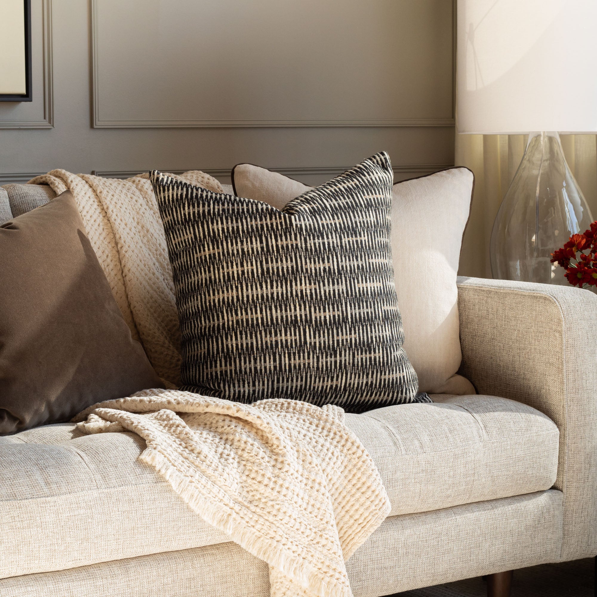 Bilbao 22x22 Outdoor Pillow - Waterproof Carbon Fiber Design - Perfect for Patio, Poolside & Garden Decor