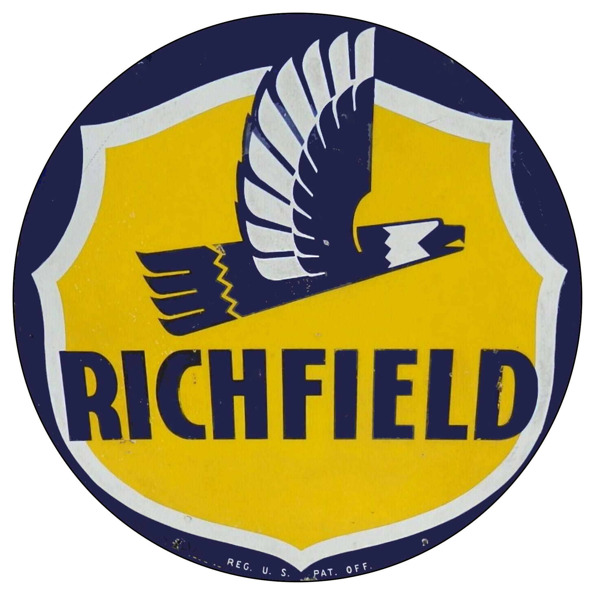 Vintage Richfield Gas Sign Reproduction - 8 Inch Round Metal Tin Sign for Garage, Man Cave, Bar & Home Decor - Retro Gas Station Wall Art - Perfect for Vintage Themed Rooms & Restaurants
