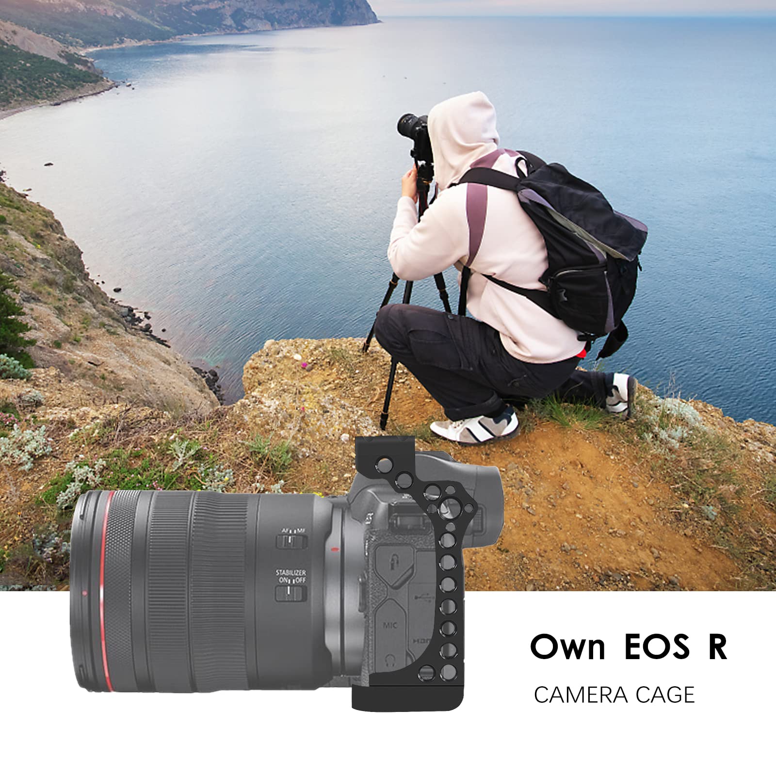 Canon EOS R Camera Cage Rig with Cold Shoe Mount - Durable Aluminum Alloy Protection for DSLR Videography - Perfect for Vlogging, Film Making & Professional Photography