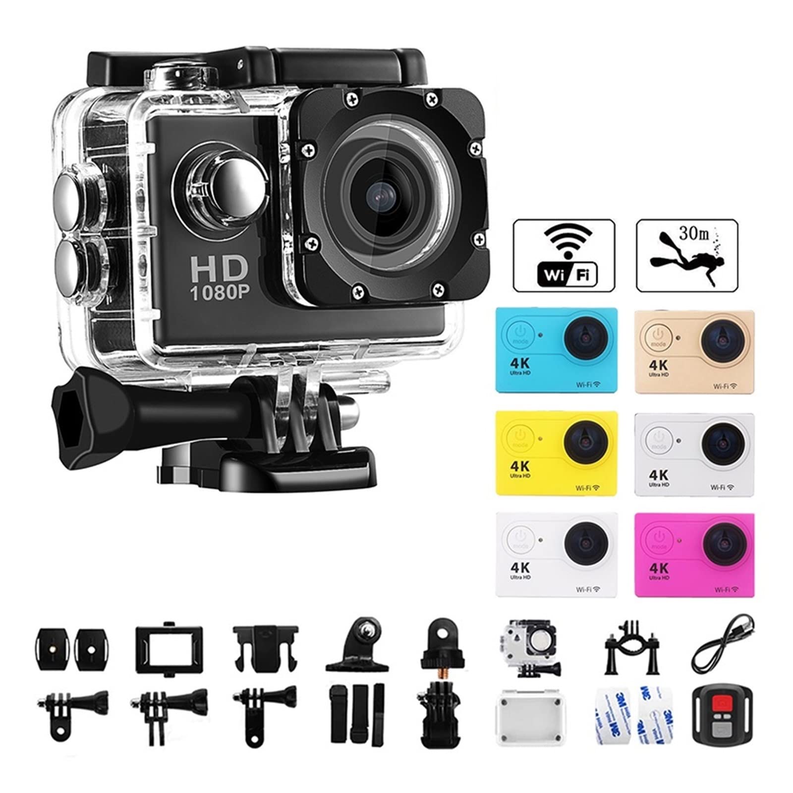 BODORME 4K Ultra HD Waterproof Action Camera - 1080P/30fps, 2.0-inch LCD Screen, 170° Wide Angle (Includes 32GB Card, Black) - Perfect for Surfing, Skiing, Hiking & Outdoor Adventures