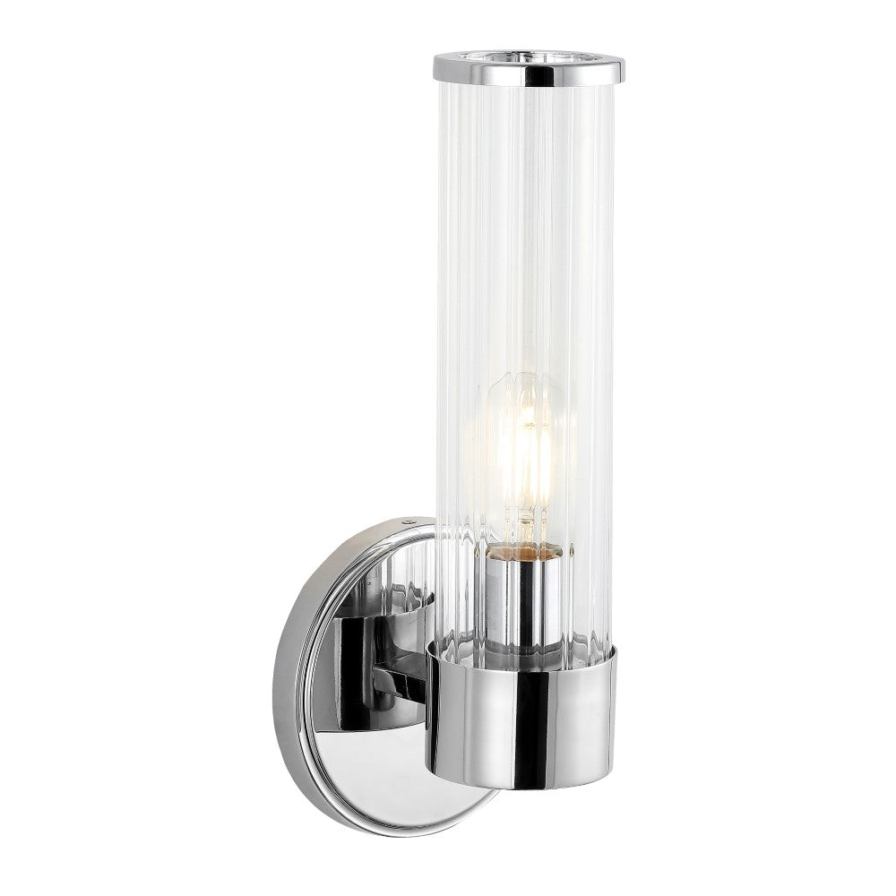 Modern Mid-Century LED Vanity Mirror with Tall Cylinder Iron Base & Striped Glass - Perfect for Bedroom, Bathroom, and Dressing Room Makeup Lighting