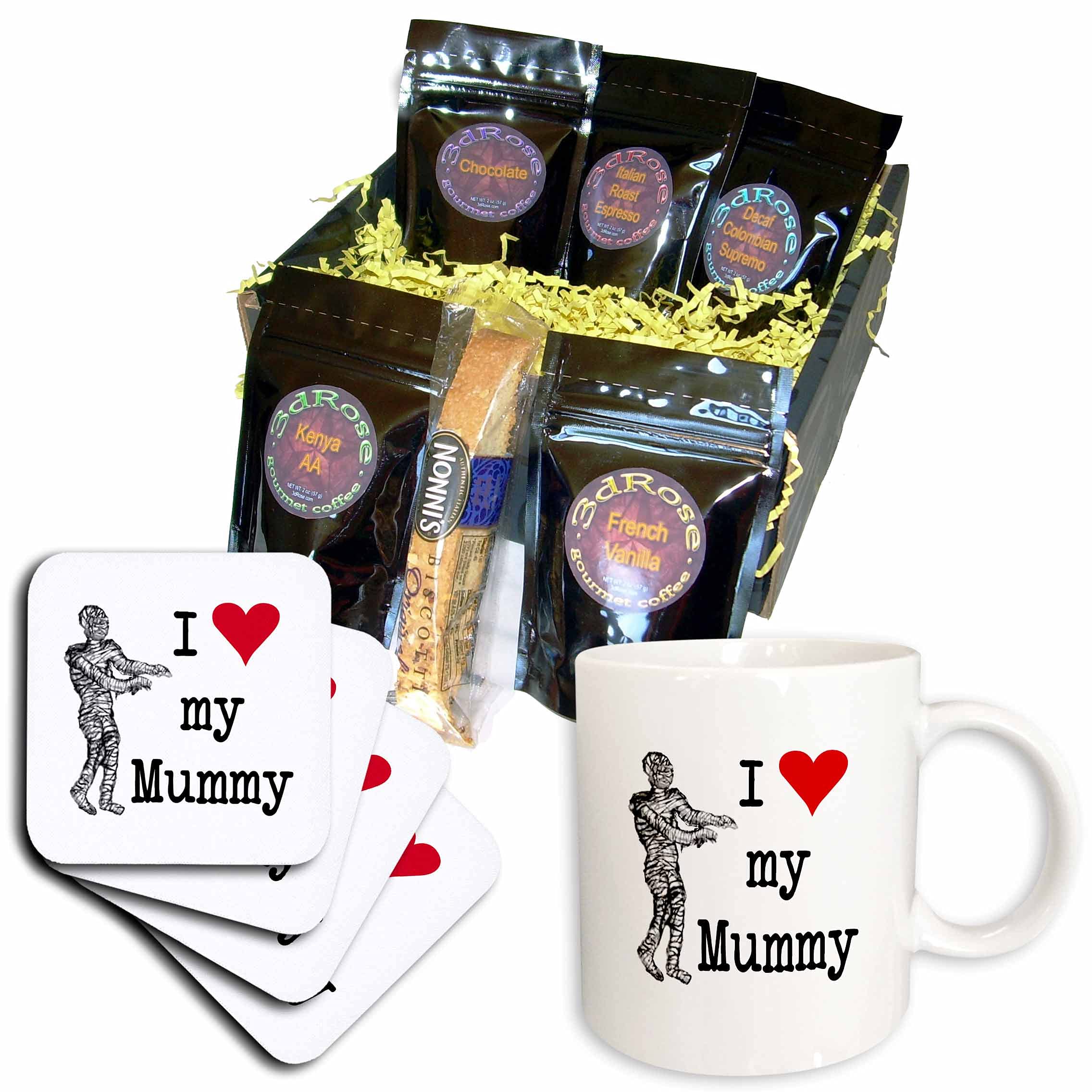3dRose I Love My Mummy Coffee Gift Basket - Multicolor Coffee Lover Present for Mother's Day, Halloween & Special Occasions