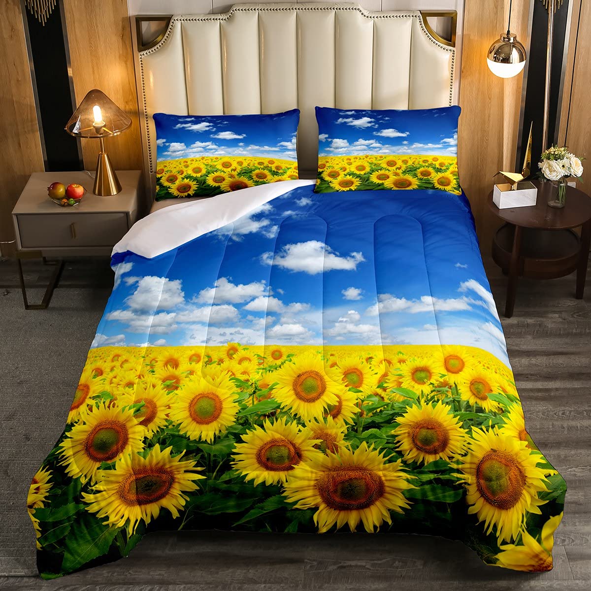 Sunflower Comforter Set - Twin Size Floral & Blue Sky Print Duvet Cover with Pillowcases | Natural Landscape Pattern, Soft Down Alternative Bedding | Perfect for Bedroom Decor, Guest Rooms & Cozy Farmhouse Style