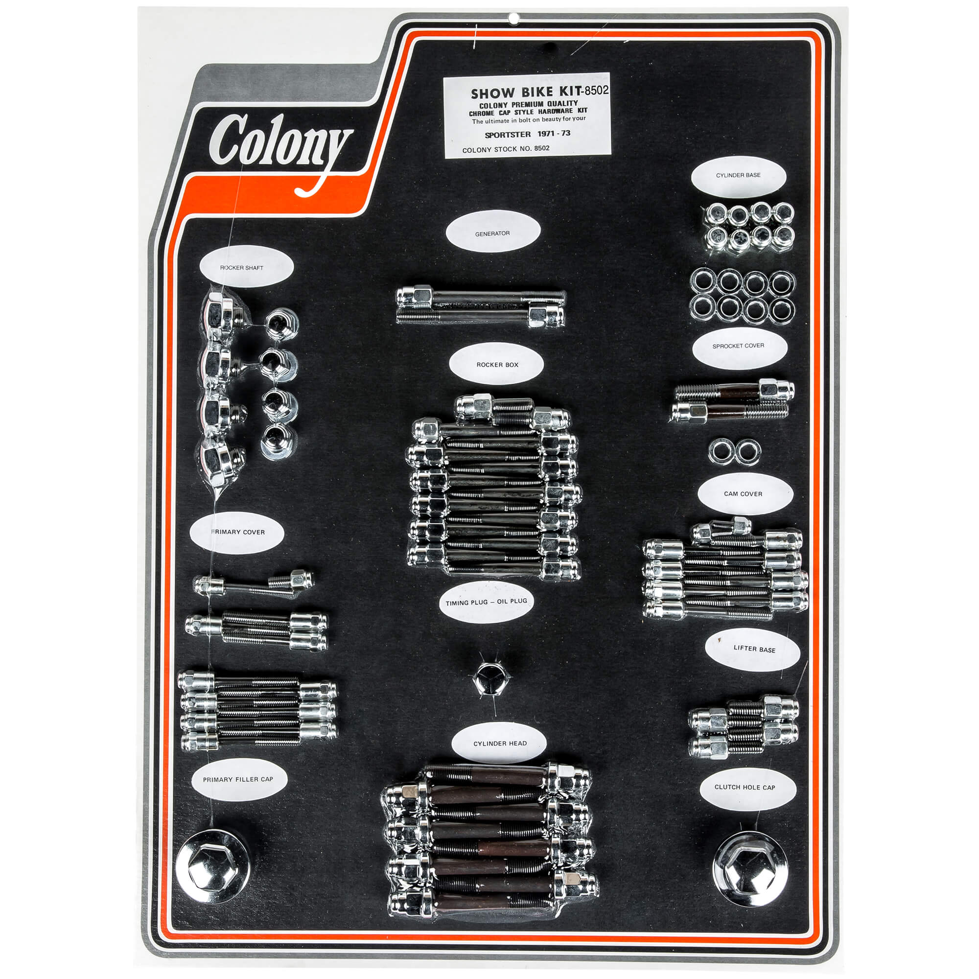Complete Harley Davidson 1971-1973 Sportster Show Bike Kit - #8502 Cap Style Hardware Chrome Plated - Perfect for Motorcycle Shows, Restoration Projects & Custom Bike Builds