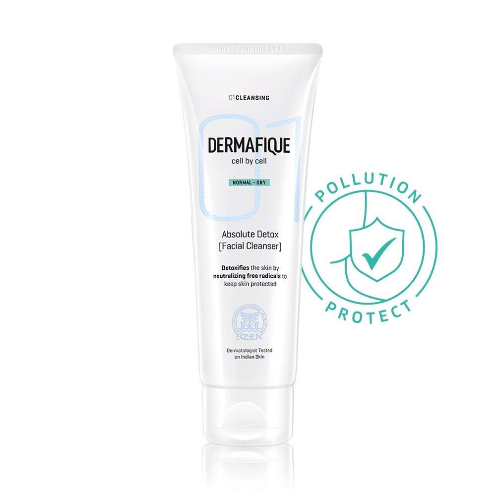 Dermafique Absolute Detox Facial Cleanser 100ml - Vitamin E & Pomegranate Face Wash with Bio-Active Cellulose Beads | Paraben-Free, Alcohol-Free, Soap-Free | Dermatologist Tested for Sensitive Skin | Perfect for Daily Deep Cleansing & Makeup Removal