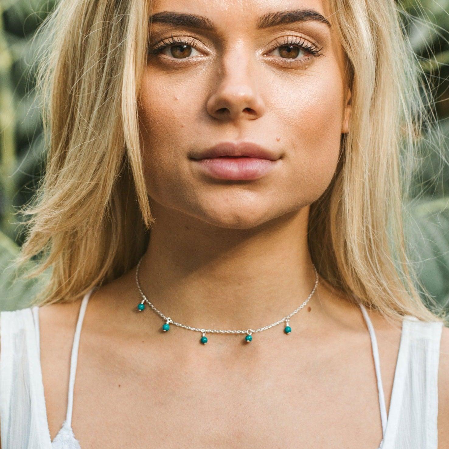 Elegant Turquoise Bead Drop Choker Necklace | Bohemian Jewelry for Women | Perfect for Festivals, Weddings & Boho Fashion