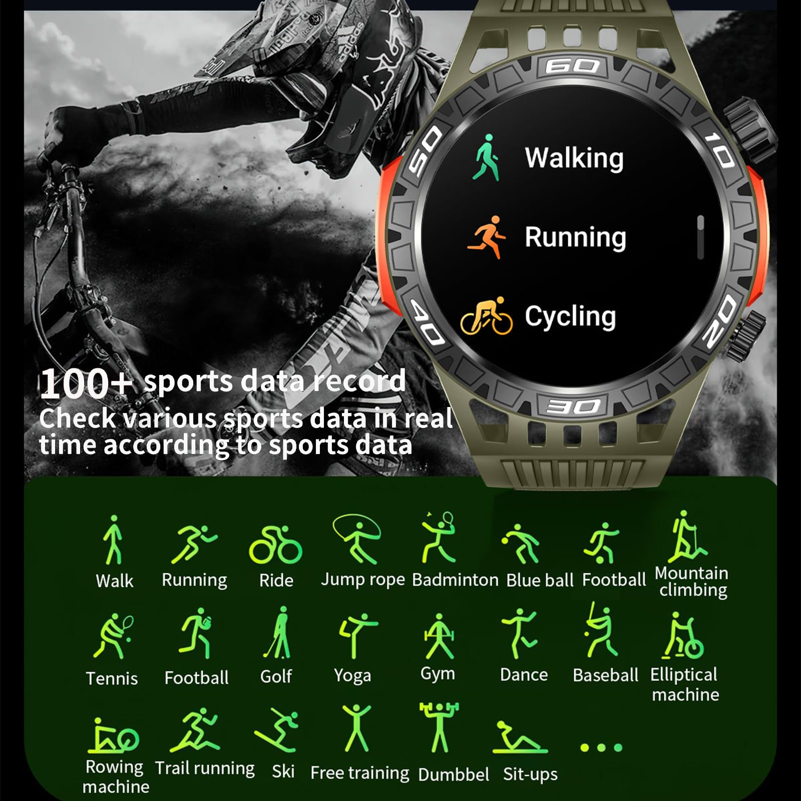 Yihou Smart Watch for Men - Fitness Tracker with Heart Rate Monitor, Sleep Tracking, Waterproof, Military Design, Long Battery Life - Compatible with Android & iOS (Orange) - Perfect for Outdoor Activities, Workouts & Daily Health Monitoring
