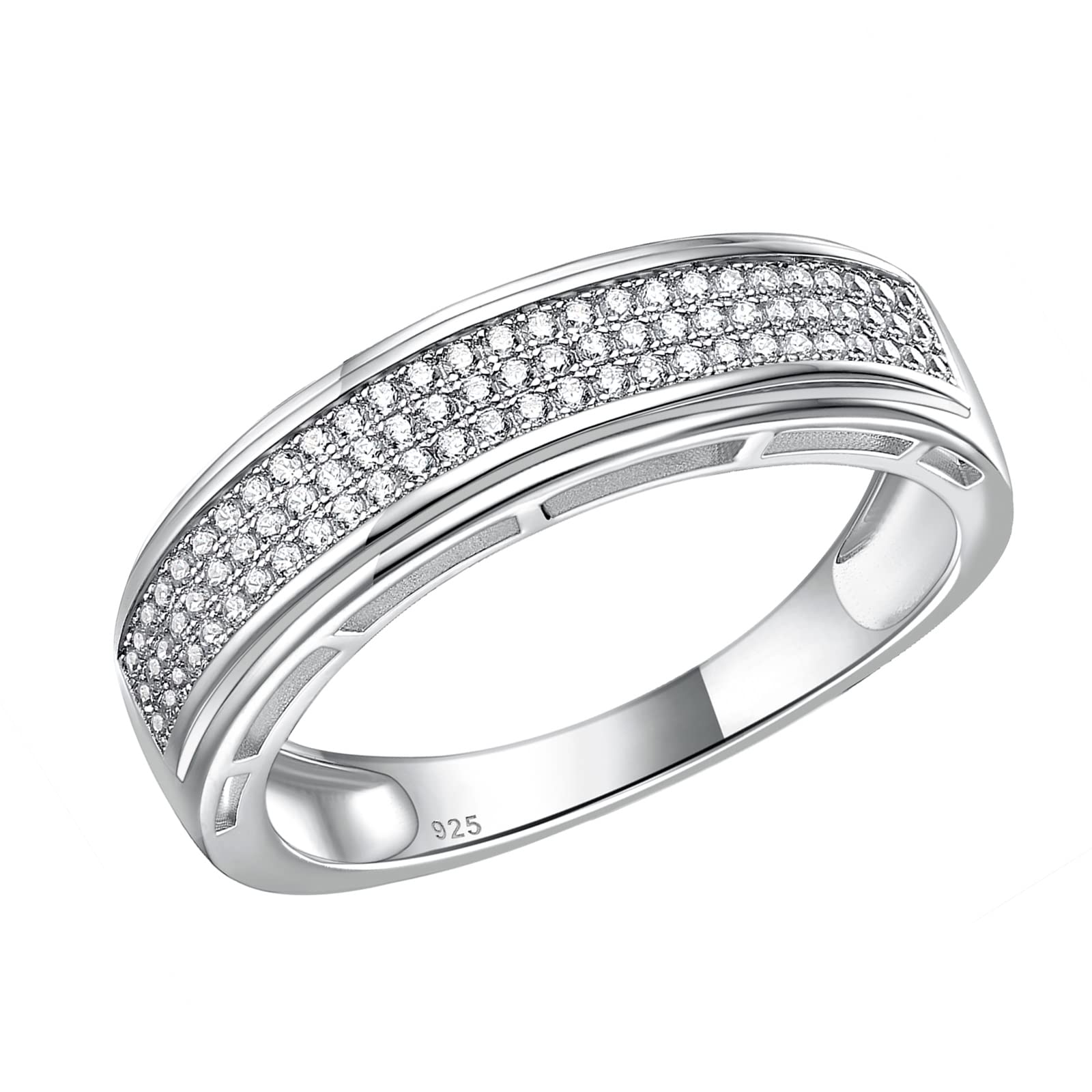 Men's 925 Sterling Silver Wedding Rings - Hip Hop Anniversary Band with 1ct Gold Plated Cubic Zirconia | Perfect Gift for Husband, Engagement & Special Occasions