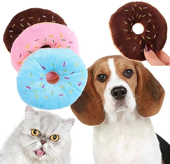 2 PCS Blue Donut Shape Plush Dog Toys with Squeaker - Chew Guard Technology for Small & Medium Dogs - Soft & Durable Chewing Toy for Puppies - Perfect for Playtime, Training & Teething Relief