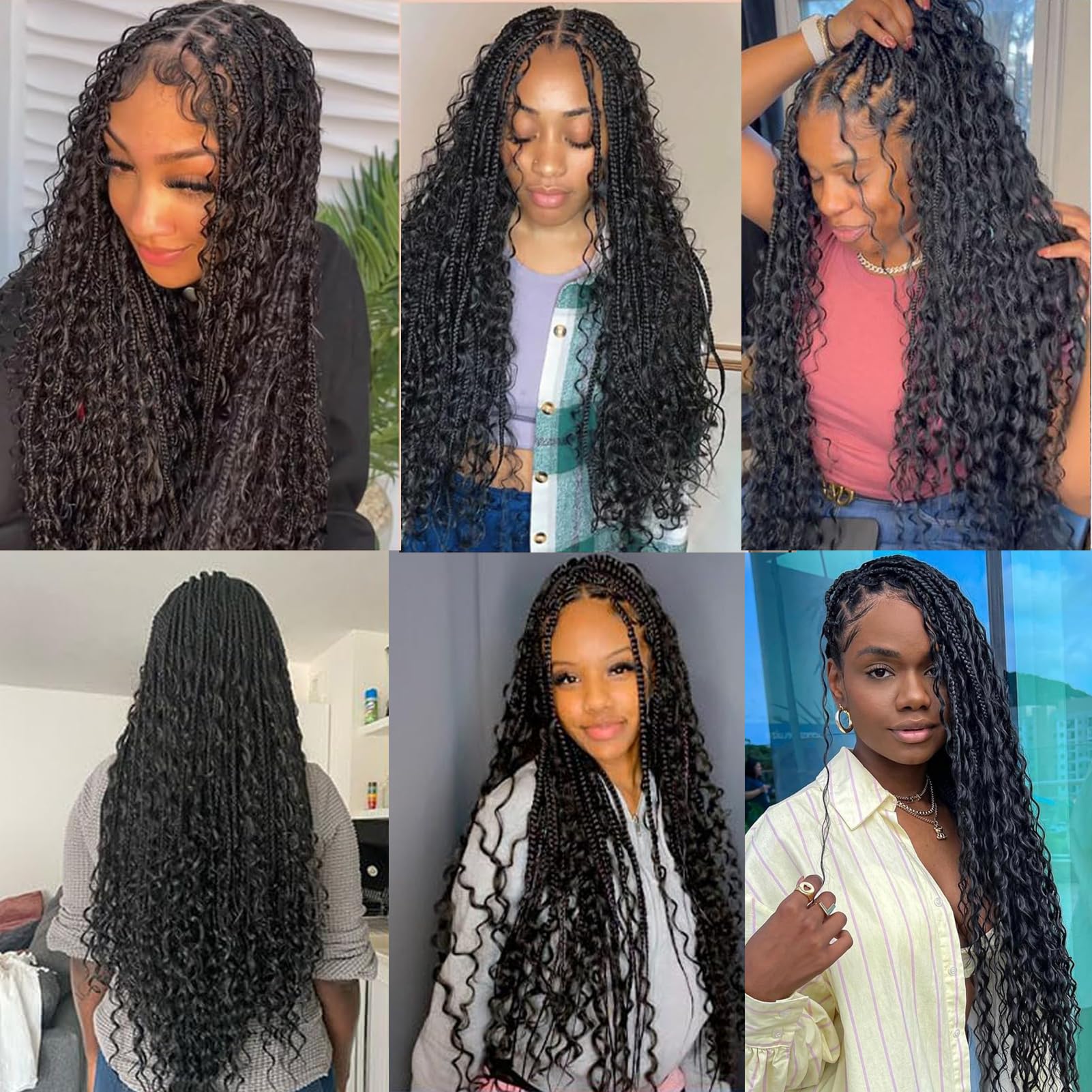 YMS Boho Box Braids Wigs | 24 Inch Human Hair Full Lace Wigs with Curls | Knotless Bohemian Braided Wigs for Women | Pre-Plucked with Baby Hair & Square Part | Perfect for Parties, Weddings & Protective Styling