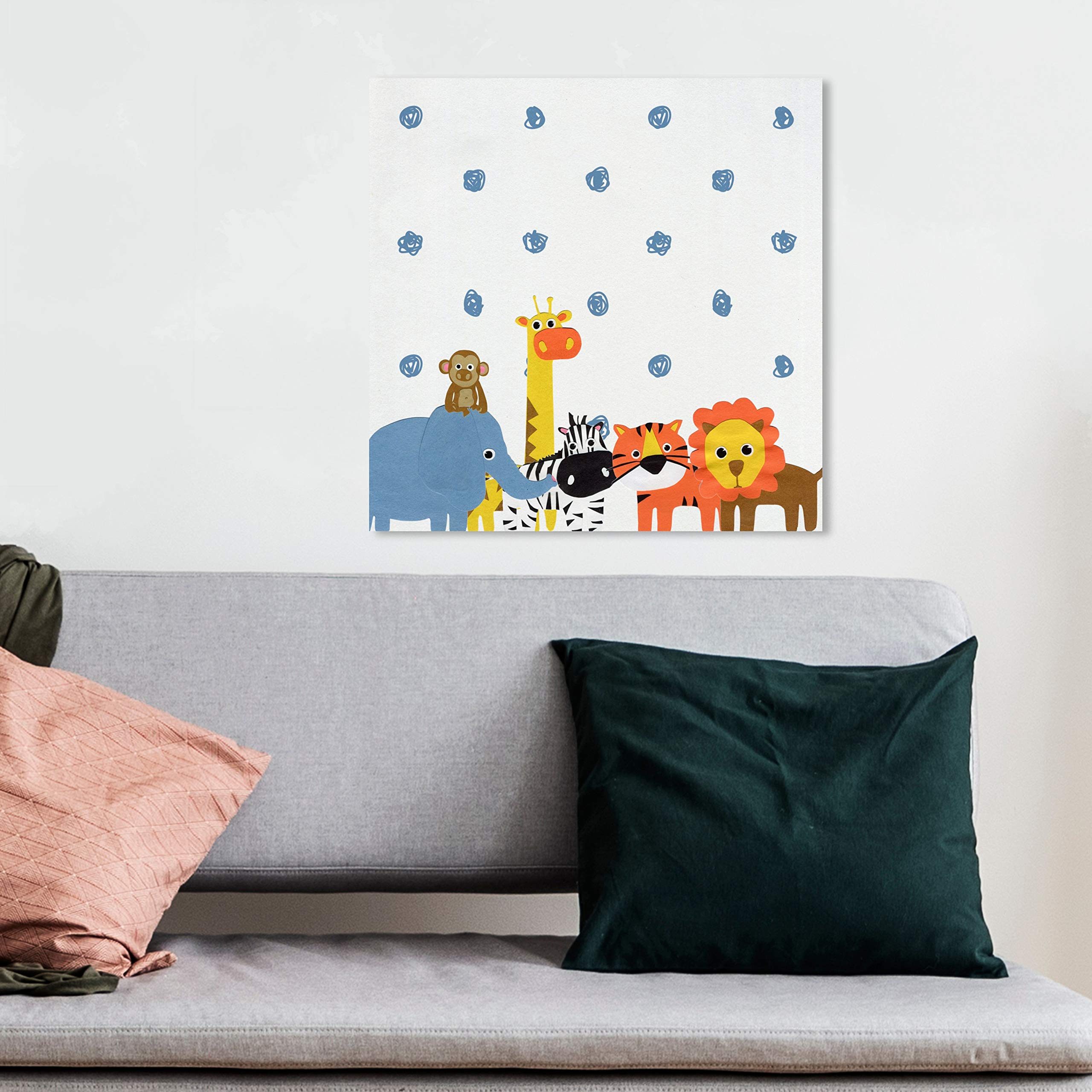 Animals in The Rain Canvas Wall Art Prints - Nursery Decor, Kids Room Decor, Playroom Wall Decor - Perfect for Baby Rooms, Children's Bedrooms & Play Areas