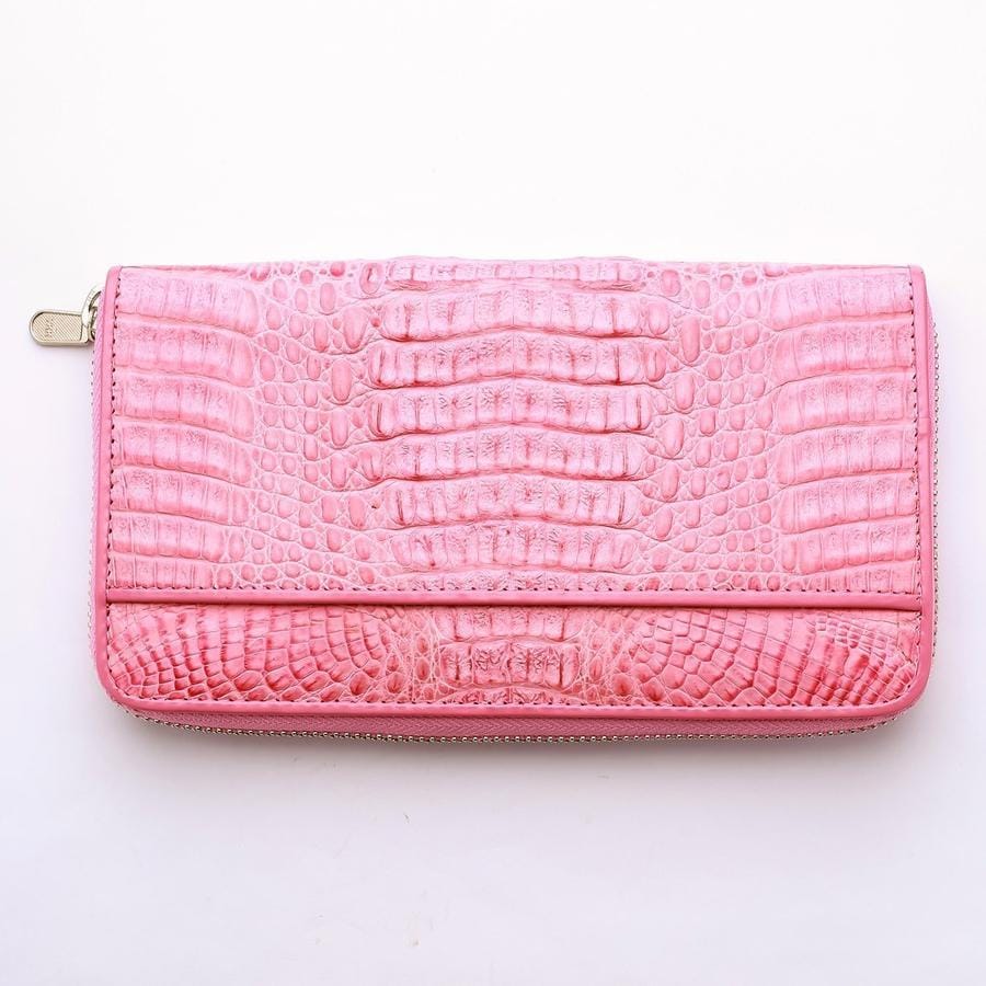 Pink Crocodile Leather Women's Long Wallet Purse - Elegant RFID Blocking Clutch for Everyday Use & Special Occasions