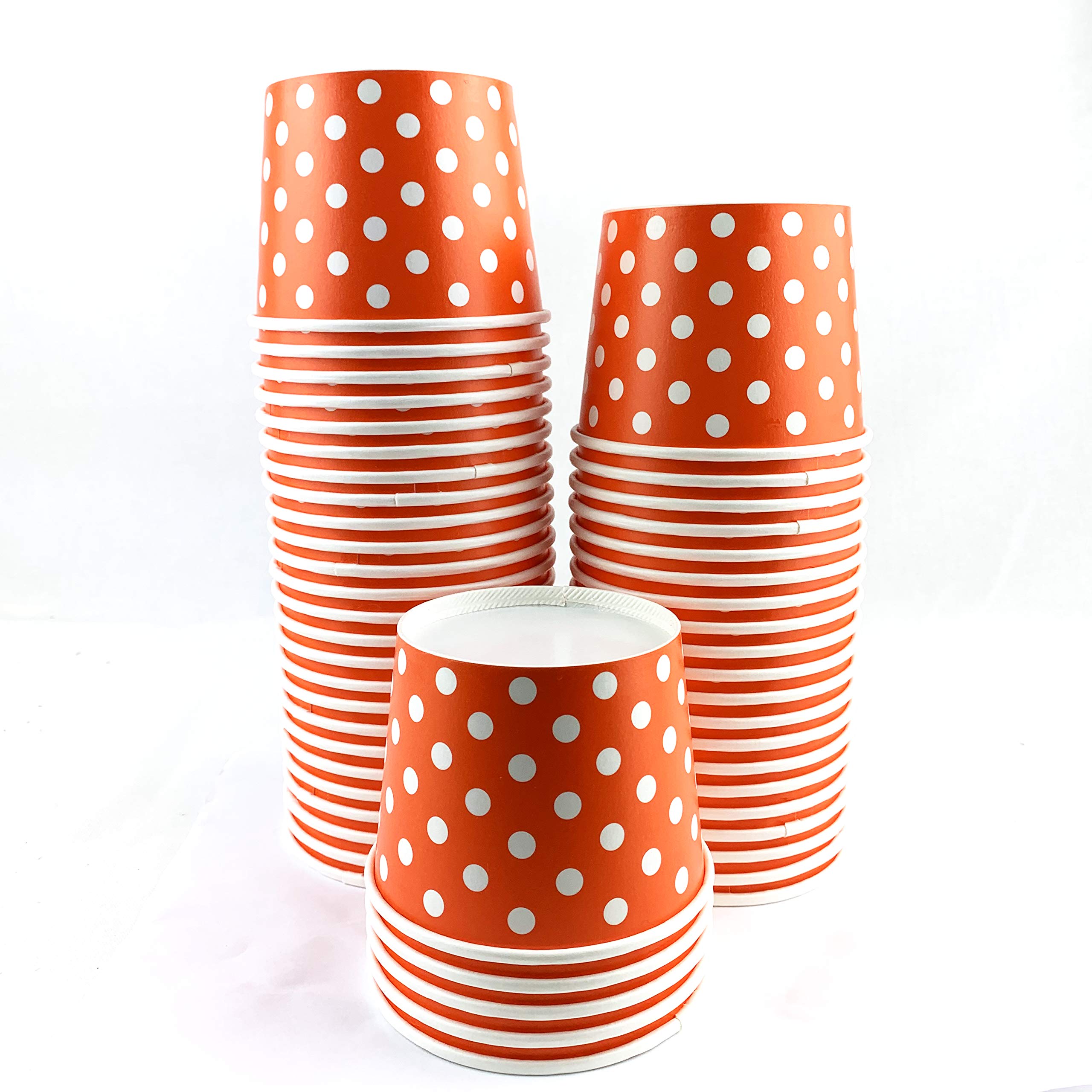 Polka Dot Paper Ice Cream Cups & Yogurt Cups - 12OZ (50 Pack) Orange - Perfect for Birthday Parties, Ice Cream Shops & Dessert Serving
