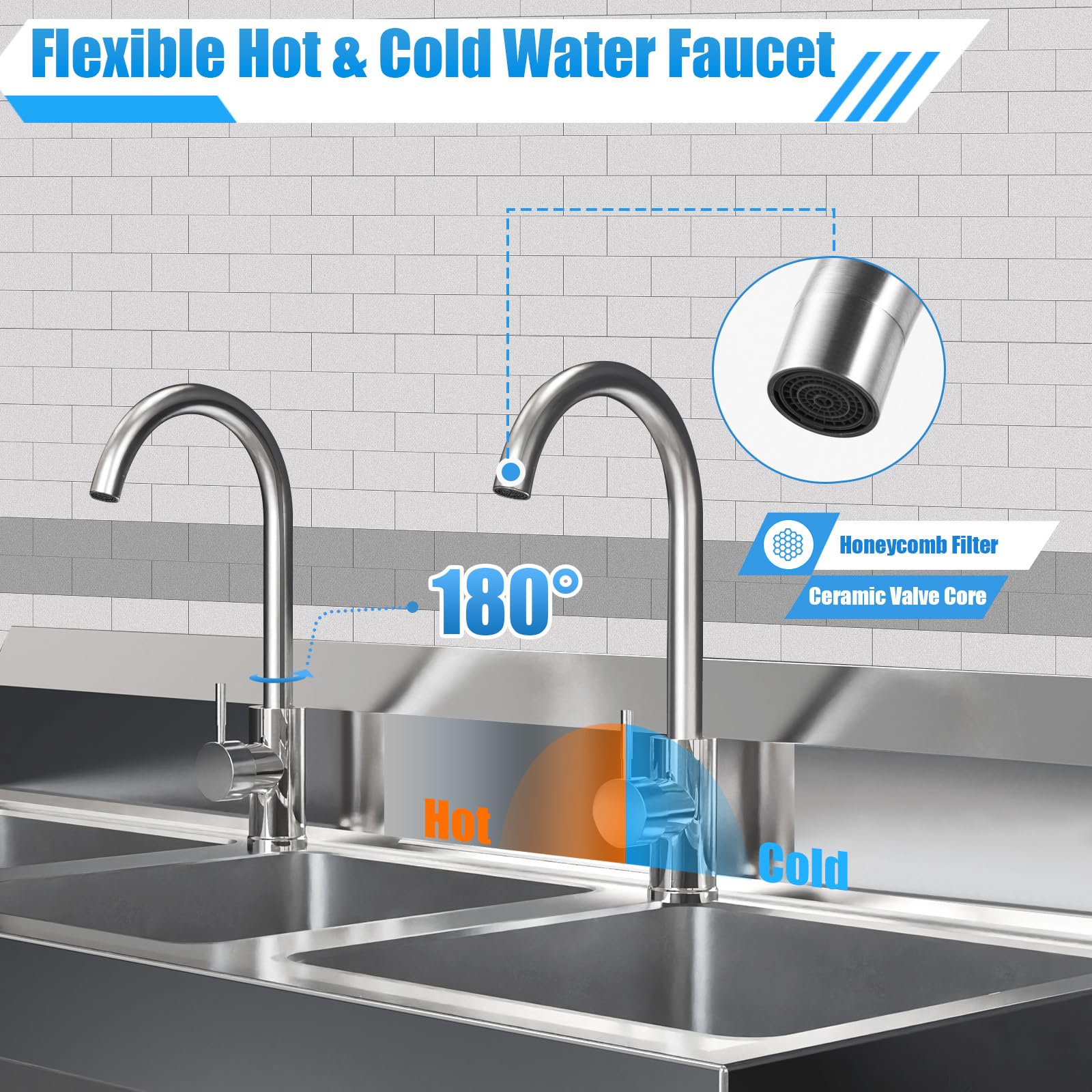3-Compartment NSF 304 Stainless Steel Commercial Utility Sink with 11