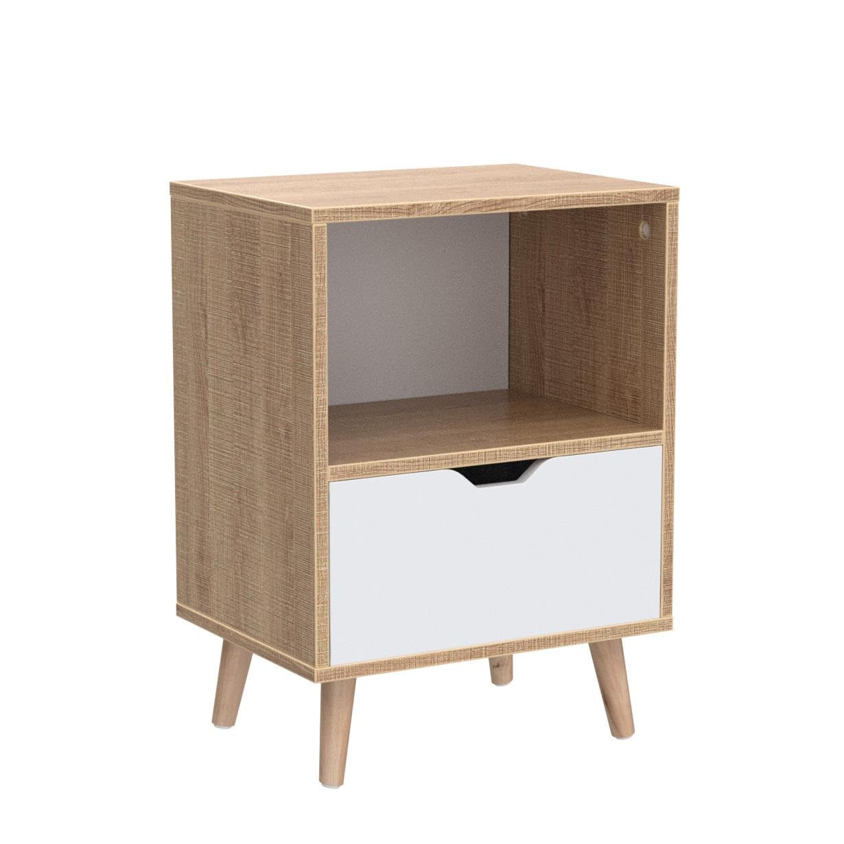 Modern Wooden Nightstand with Open Shelf & Storage Drawer - 2-Tier Bedside End Table with Anti-Slip Rubber Padded Legs, Set of 2, Tan - Perfect for Bedroom, Living Room, or Office Organization