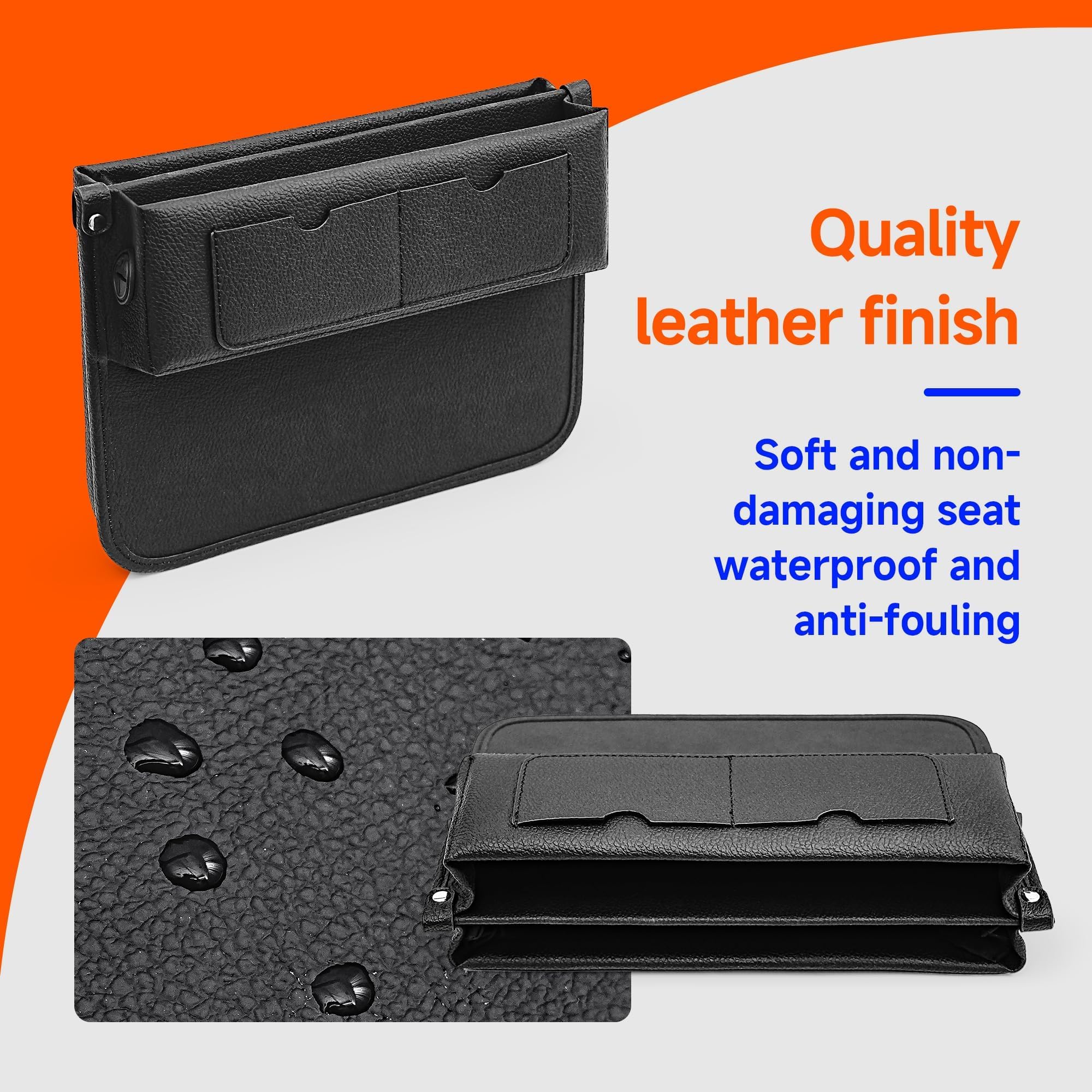 Premium Leather Car Seat Gap Filler Organizer - Adjustable Storage for Phones, Cards, Wallets & Keys | Front Seat Accessories for Cars, SUVs & Trucks | Keep Essentials Secure While Driving