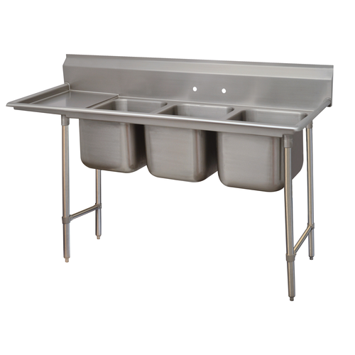 3-Compartment Stainless Steel Commercial Sink with Drainboard - Heavy Duty Restaurant Kitchen Sink for Food Prep, Dishwashing & Bar Use