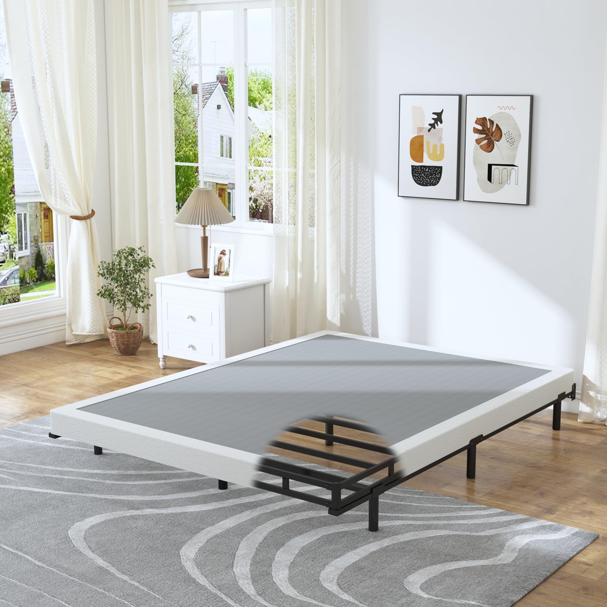 4 Inch High Profile Box Spring for King Bed - Sturdy Metal Frame Mattress Foundation with Easy Assembly | Quiet & Noise-Free Support for Enhanced Sleep Comfort | Perfect for Master Bedrooms, Guest Rooms & Dormitories