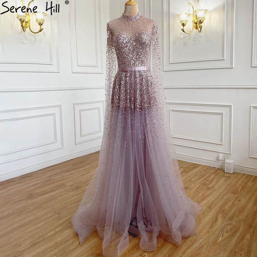 Serene Hill Lavender Luxury A-Line Evening Gown with Cape Sleeves and Beaded Details for Women - 2025 Formal Party Dress LA70066C | Perfect for Prom, Gala, Wedding Guest & Special Occasions