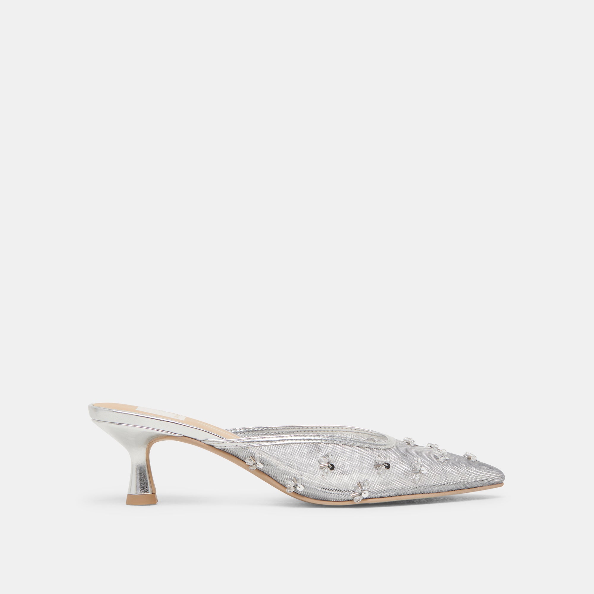 CLARA Women's Wide Heel Sandals - Silver Mesh Strappy Heels for Summer, Parties & Weddings