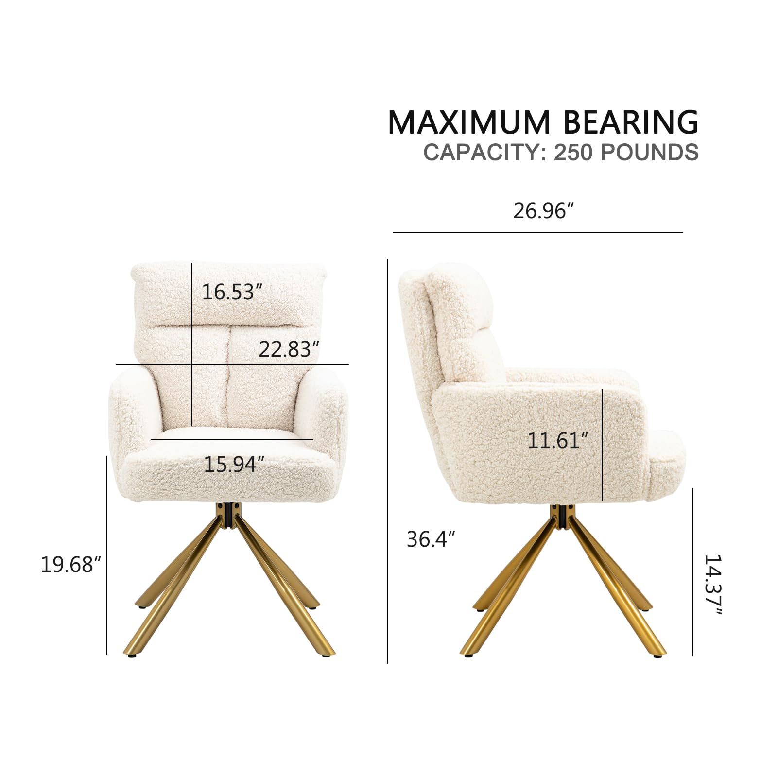 Ergonomic Swivel Vanity Chair with Gold Legs - 180° Rotation, No Wheels, Criss-Cross Design for Bedroom, Living Room & Home Office - Perfect for Makeup, Reading & Working - Beige
