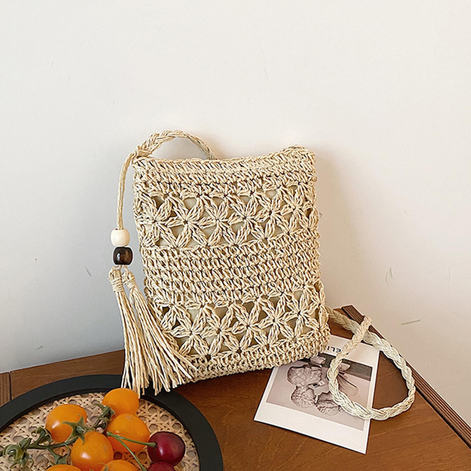 Boho Straw Crossbody Bag for Women - Handmade Woven Beach Purse, Summer Crochet Shoulder Bag - Perfect for Vacations, Festivals & Casual Outings