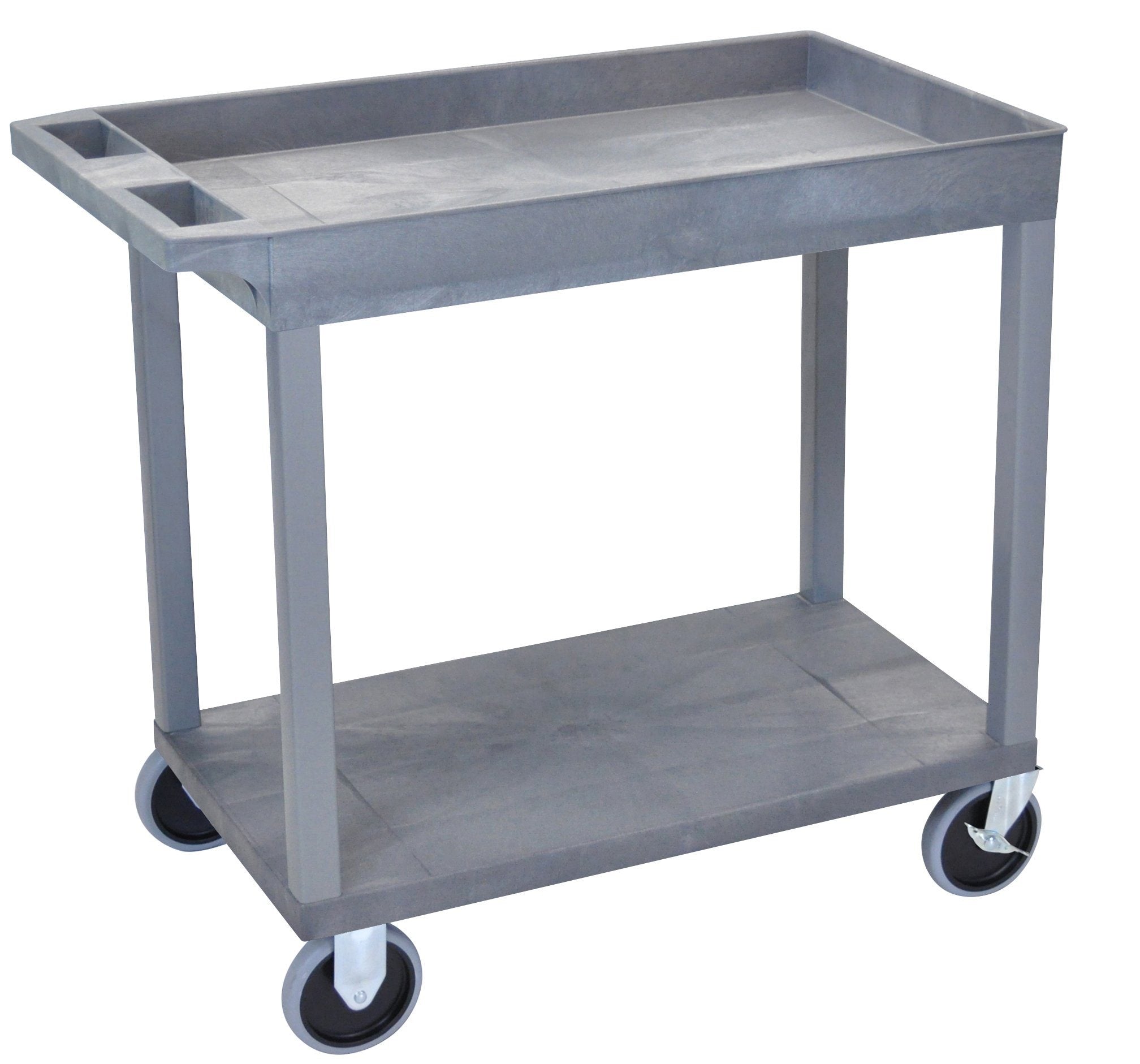 Luxor Gray EC12HD 18x32 Utility Cart with 1 Tub and 1 Flat Shelf - Perfect for Office, Kitchen, or Workshop Organization
