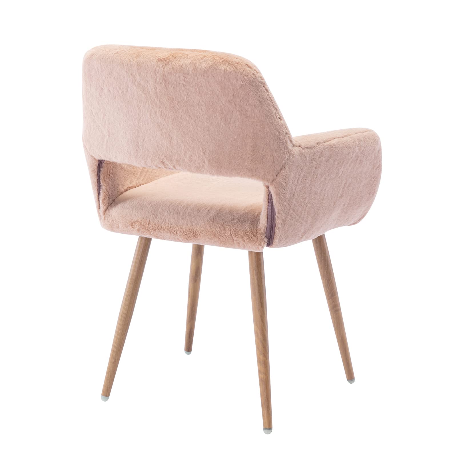 Faux Fur Desk Chair Without Wheels - Fluffy Vanity Chair with Metal Legs, Comfortable Home Office Chair for Women & Girls - Soft Makeup Chair with Hollow Back & Arms for Bedroom, Living Room, Study - Perfect for Home Office, Dressing Table, Reading Nook & Cozy Spaces