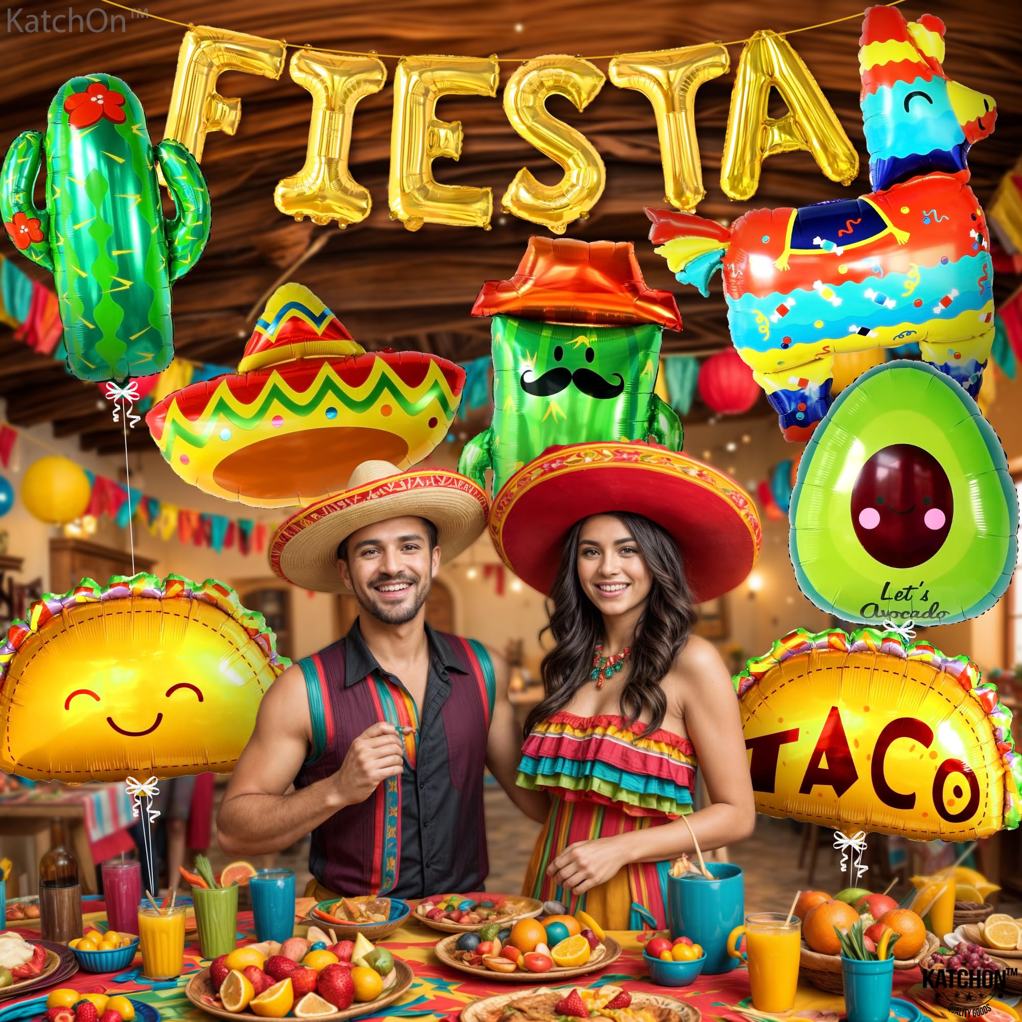 KatchOn 14-Piece Fiesta Party Decorations Set - Taco Themed Balloons & Cinco De Mayo Party Supplies | Mexican Fiesta Decor for Taco Tuesday, Cinco De Mayo Celebrations & Themed Birthday Parties
