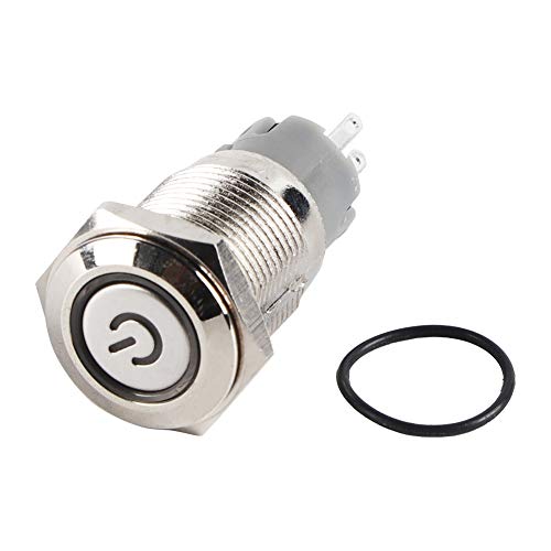 16mm LED Push Button Switch - 12V Metal Latching Toggle Switch with White Light (1NO 1NC) for Automotive, Marine & Industrial Control Panels