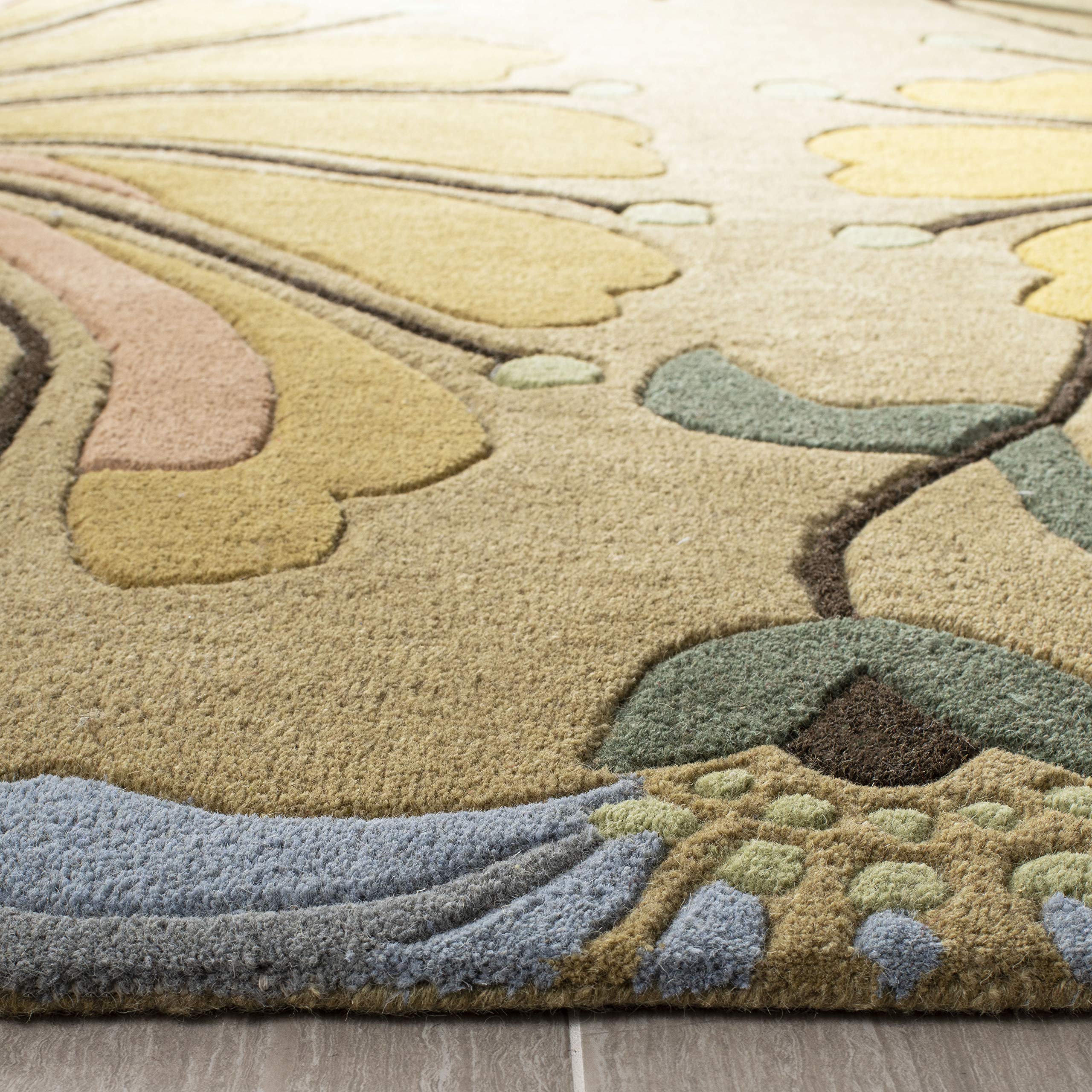SAFAVIEH Soho Collection 6'x6' Square Handmade Wool Area Rug - Golden Olive Floral Design, Non-Slip Backing, Soft & Durable for Living Room, Dining Room, Bedroom (SOH826A) | Perfect for Boho Chic Decor & Cozy Home Atmosphere