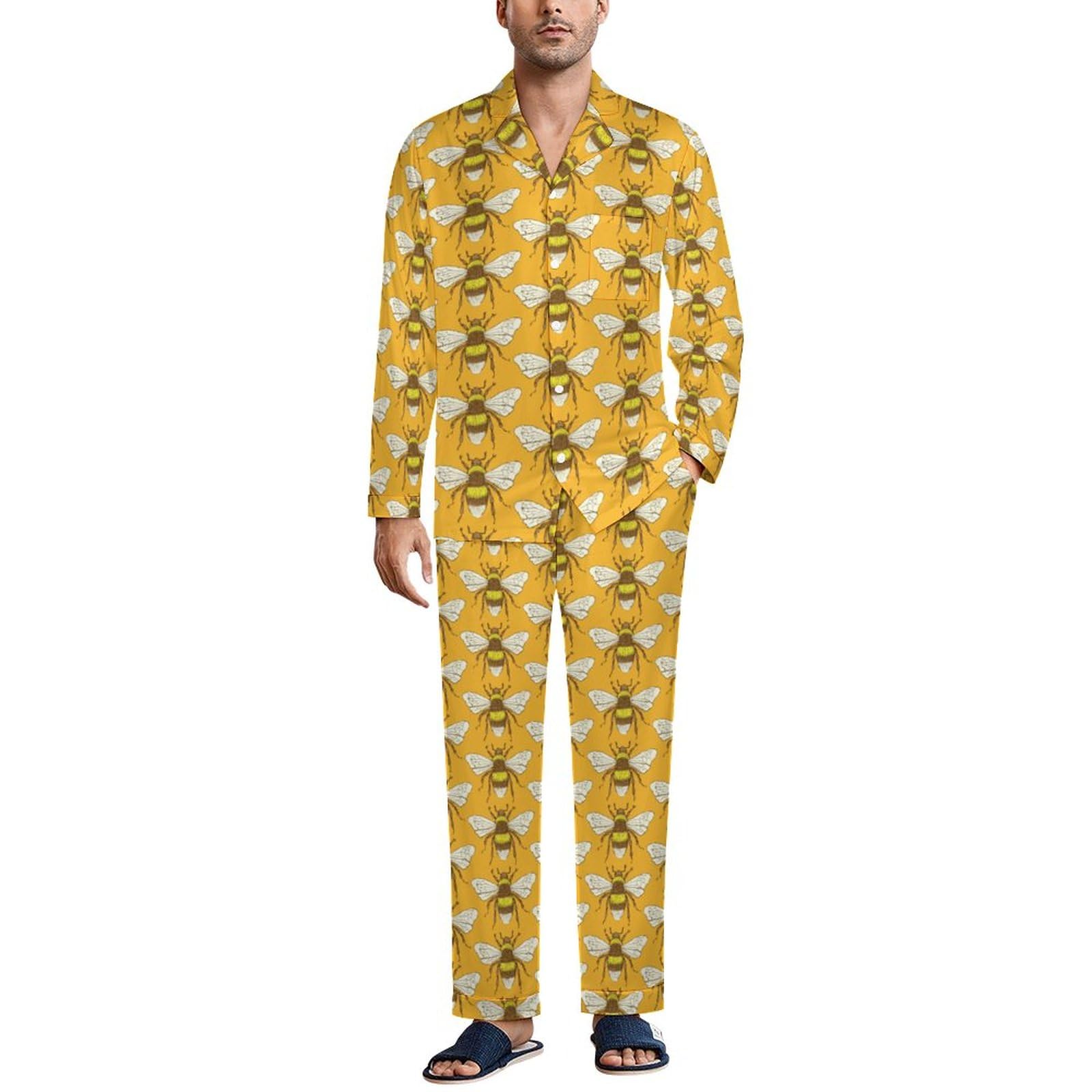 Vintage Bumble Bee Men's Pajamas Set - Soft Long Sleeve Sleepwear & Lounge Wear PJs for Cozy Nights - Perfect for Sleepovers, Relaxing at Home, and Gift Giving
