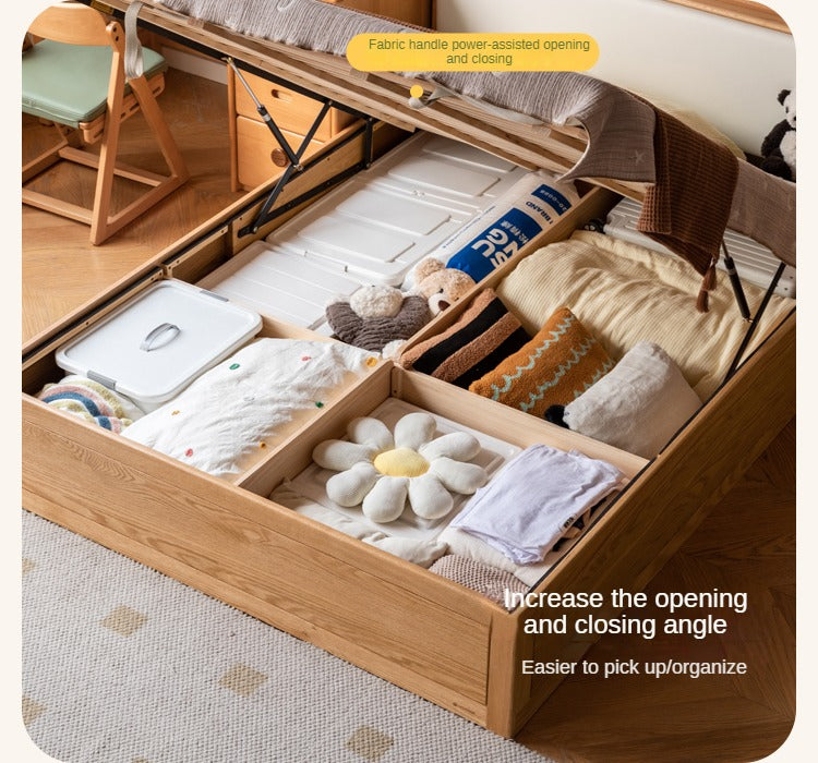 Solid Oak Wood Multifunctional Storage Bed with LED Lights - Perfect for Modern Bedrooms, Guest Rooms, and Small Space Living