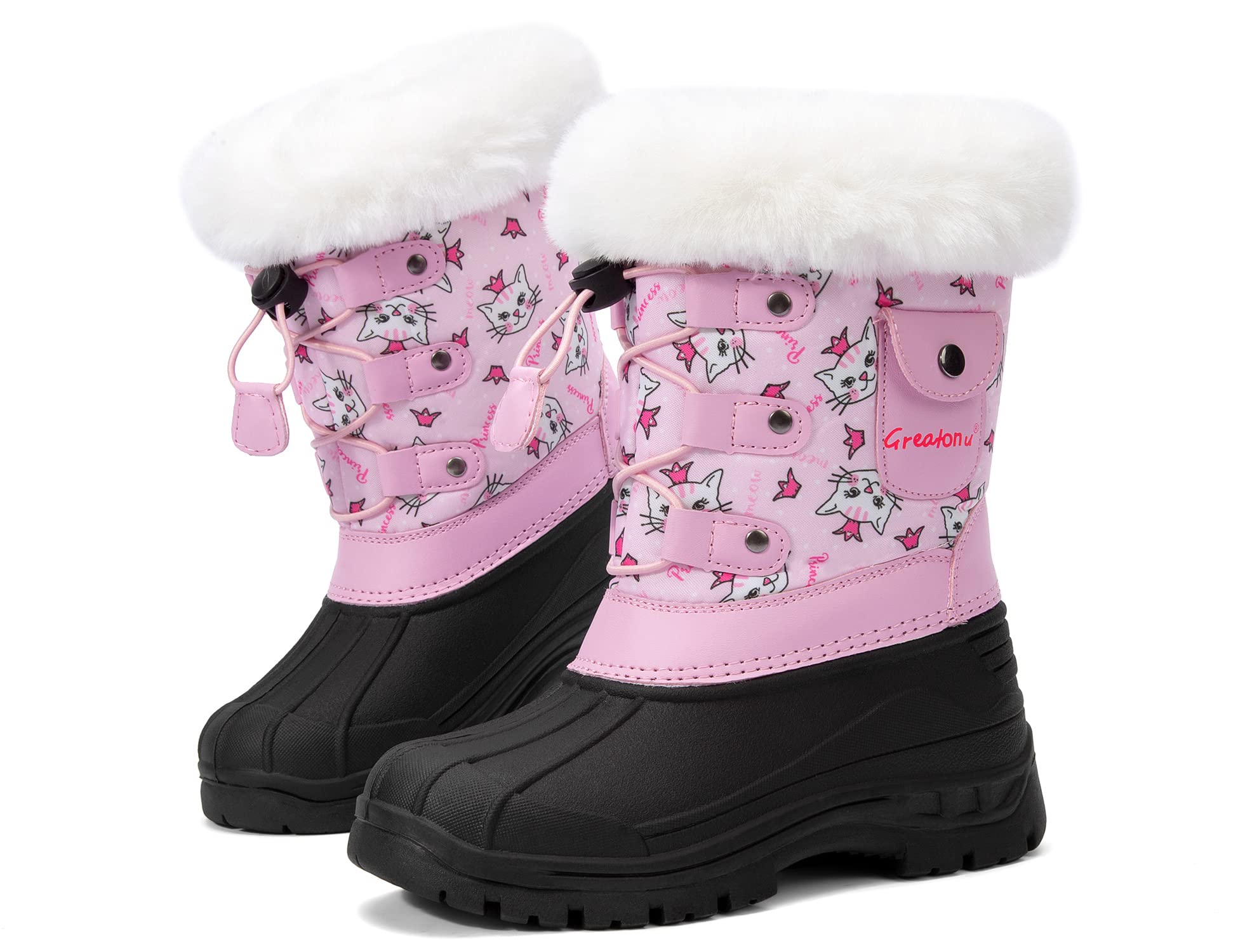 Greatonu Waterproof Insulated Kids Snow Boots for Boys & Girls - Mid Calf Winter Duck Boots for Snow Play, School & Outdoor Activities