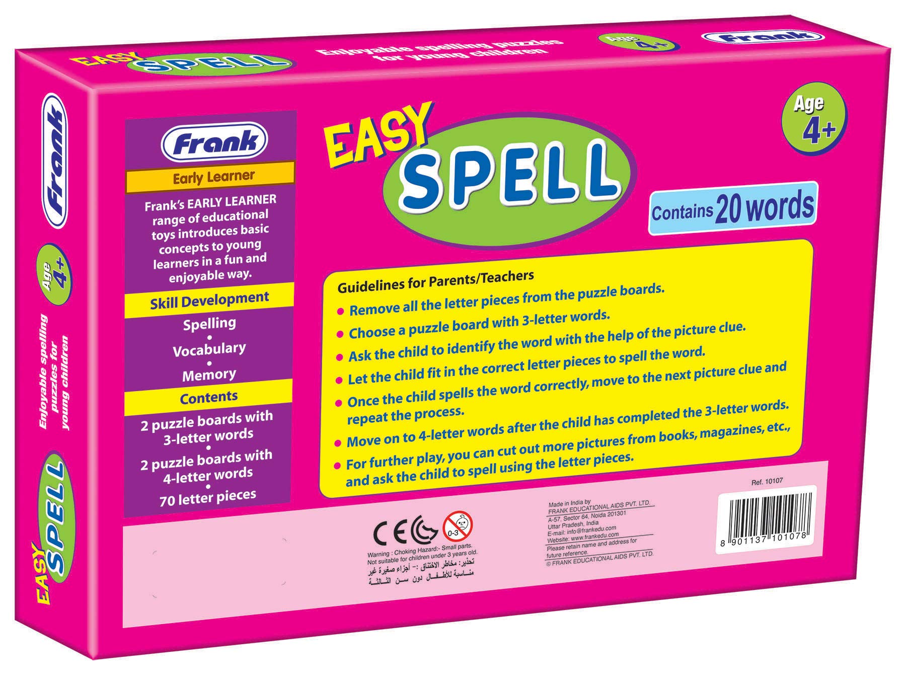 Frank Easy Spell – Educational Spelling Puzzles for Kids Ages 4-7 | Fun Learning Games to Improve Memory & Focus | Brain Booster Toy with 20 Word Challenges | Perfect Gift for Preschool & Kindergarten Classrooms, Homeschooling, and Family Game Nights