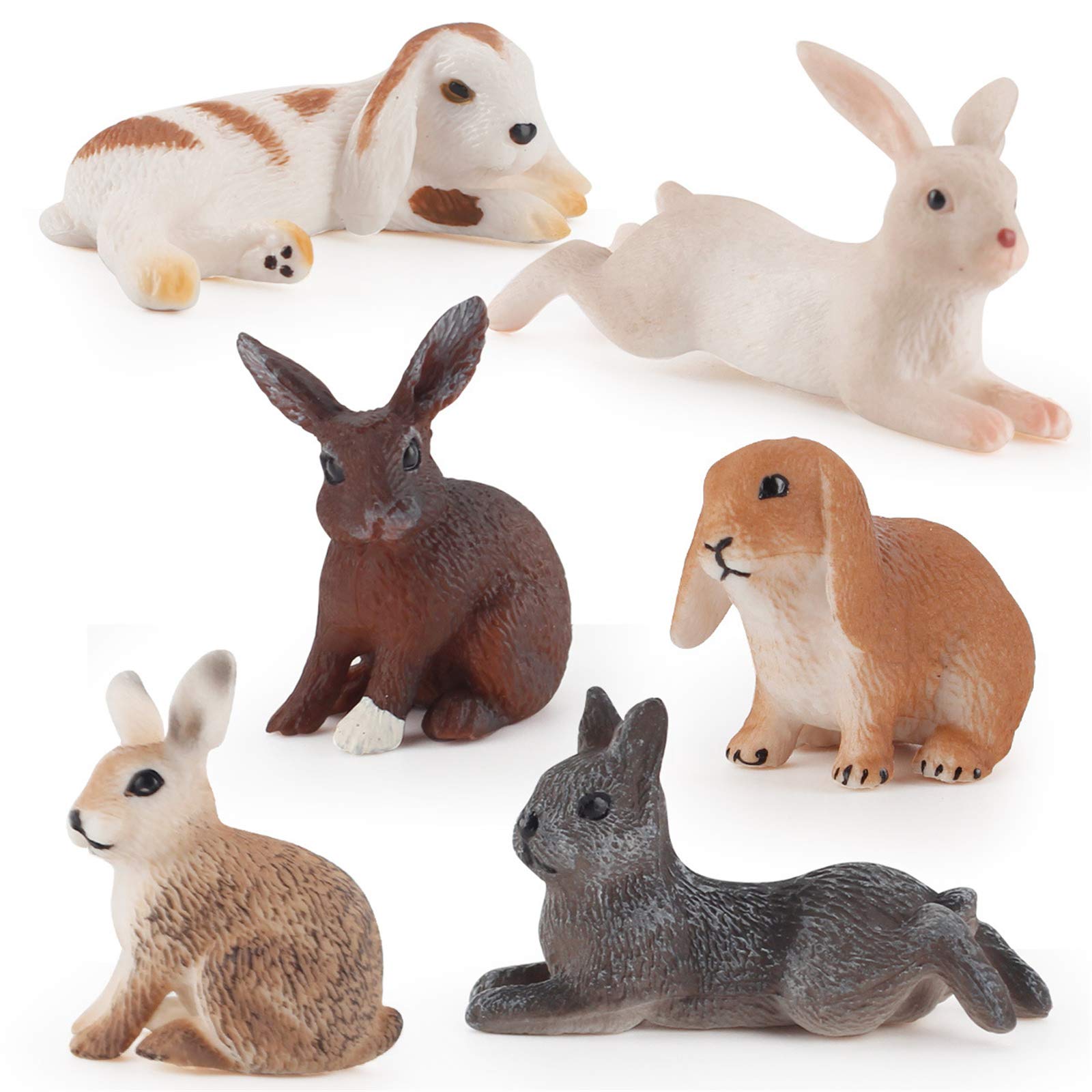 LC JoyCre 6PCS Bunny Cake Toppers - Mini Plastic Rabbit Figurines for Easter Cake Decorations, Kids Party Favors & Farm Animal Toys | Perfect for Easter Celebrations, Birthday Cakes, Baby Showers & Toddler Playtime
