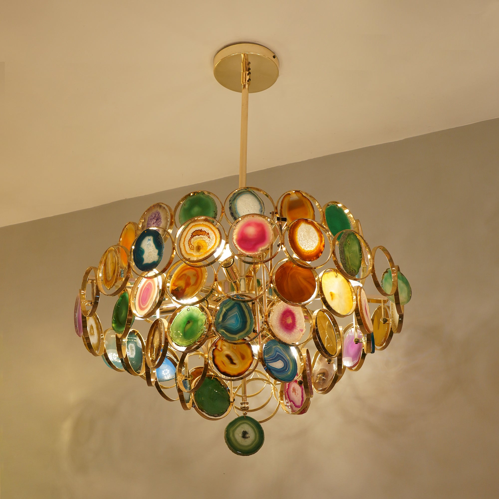 Natural Carnelian Gemstone Chandelier - Handcrafted Bohemian Crystal Beaded Ceiling Light Fixture for Living Room, Dining Room & Bedroom Decor