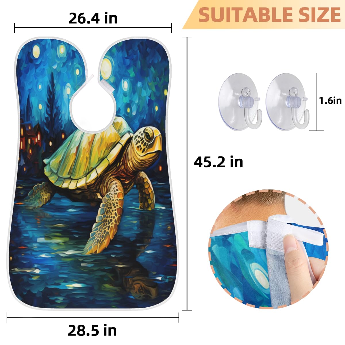 Turtle Oil Painting Beard Shaving Bib for Men - Waterproof Makeup & Hair Dye Apron for Artists & Barbers - Hair Cutting Cape & Sink Hair Catcher - Perfect Gift for Beard Trimming & Lineup Tools (Great for Salon, Home Grooming & Tattoo Shops)