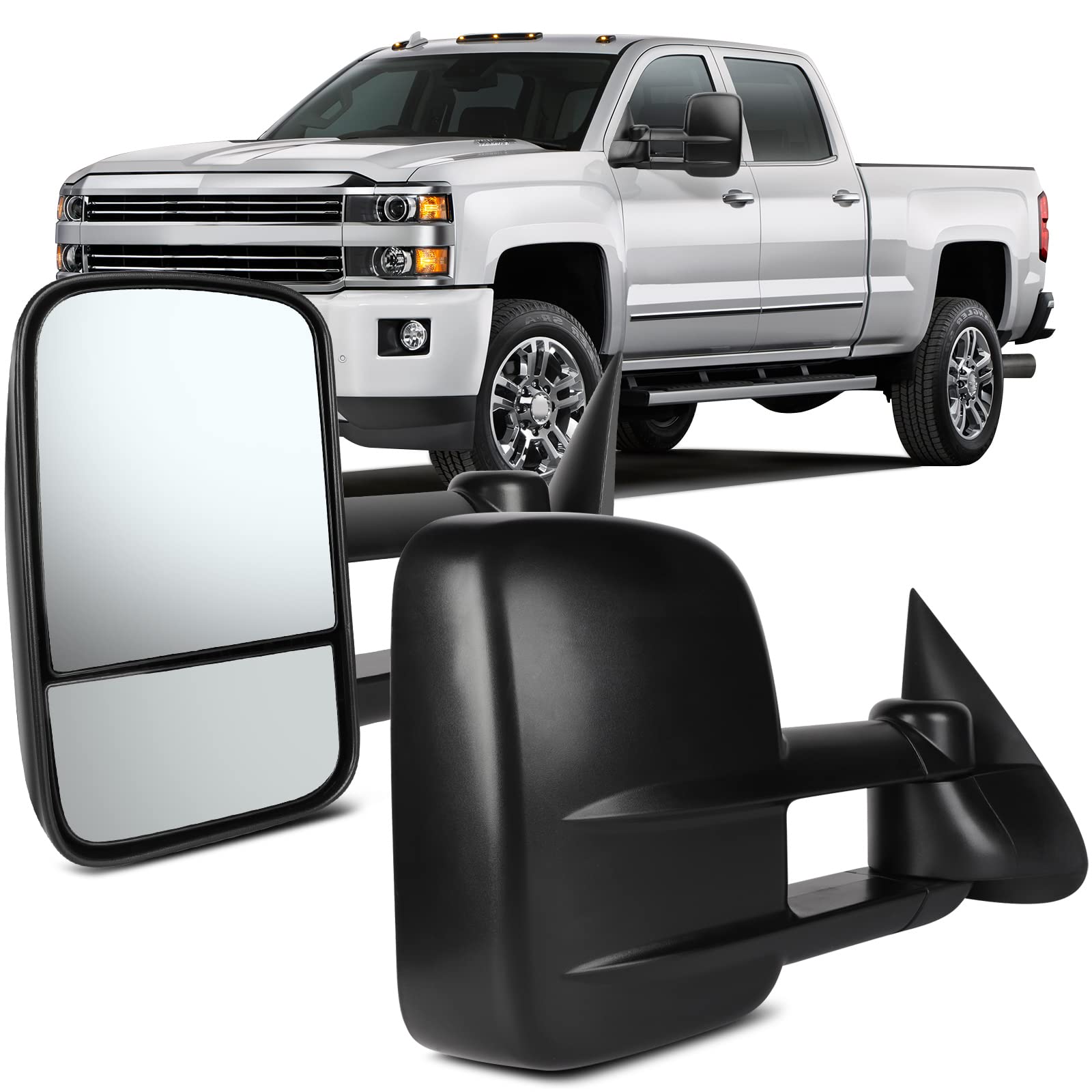 OCPTY Manual Adjustable Telescoping Towing Mirrors for 1999-2007 Chevy Silverado/GMC Sierra 1500 2500HD 3500HD Pickup Trucks - Black Replacement Tow Mirrors for Enhanced Visibility & Safety While Hauling Trailers or Large Loads