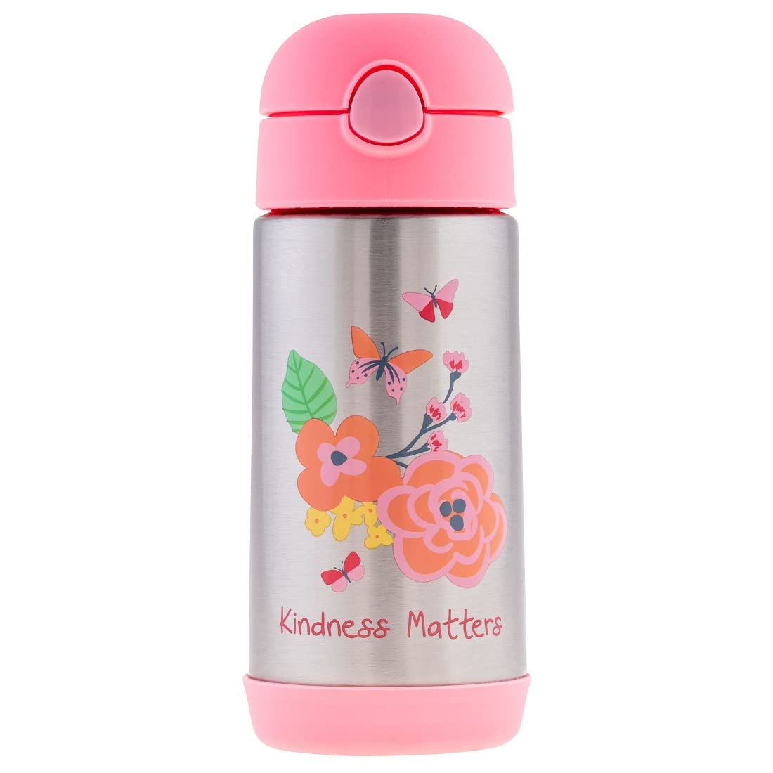 Stephen Joseph Double Wall Stainless Steel Water Bottle for Kids - 11.8oz Vacuum Insulated Toddler Bottle with Straw, BPA-Free, Leak Proof, FLORAL Design (SJ1212) - Perfect for School, Travel & Outdoor Activities