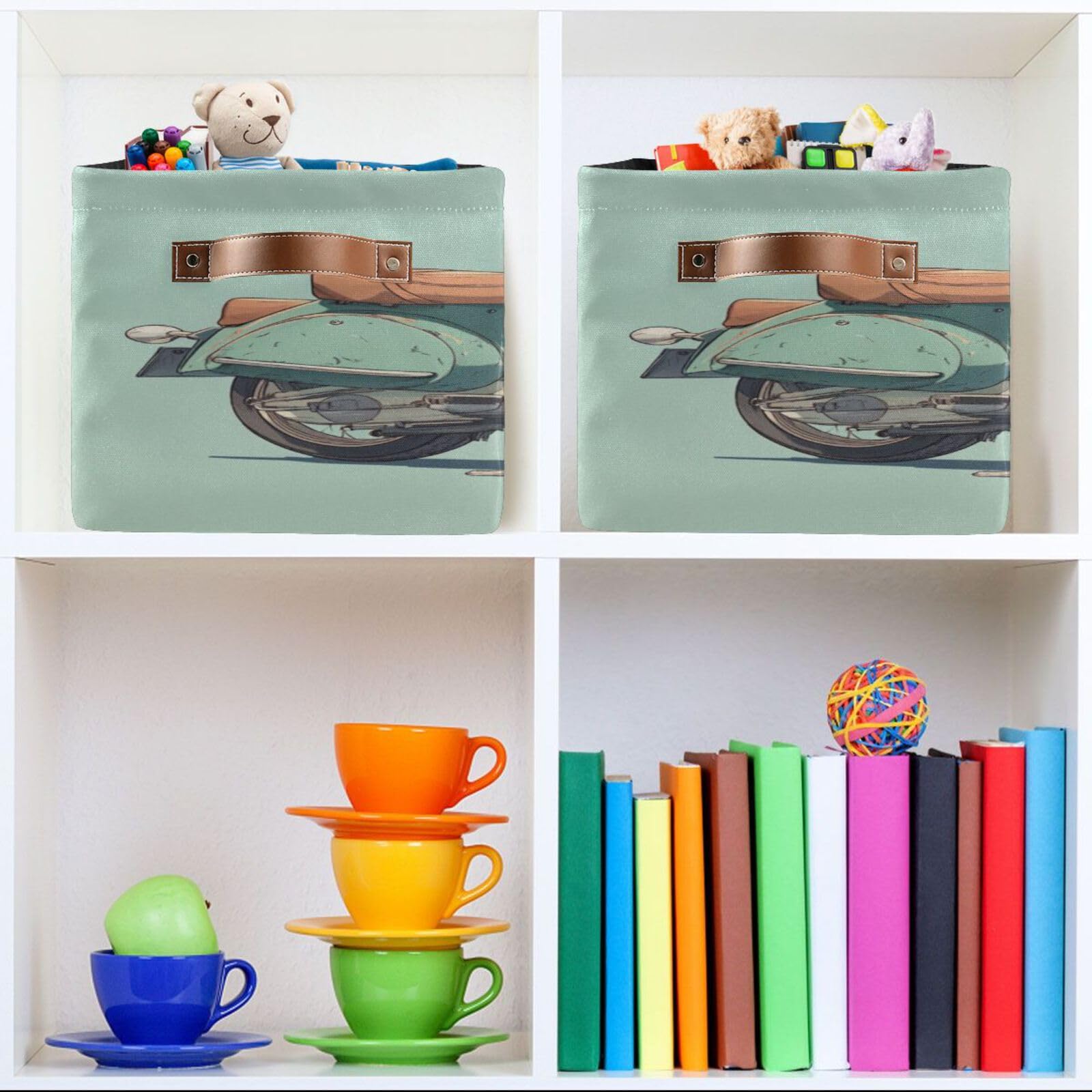 Large Fabric Storage Bins with Handles - Collapsible Closet & Shelf Organizers for Clothes, Toys & Home | Motorbike Green