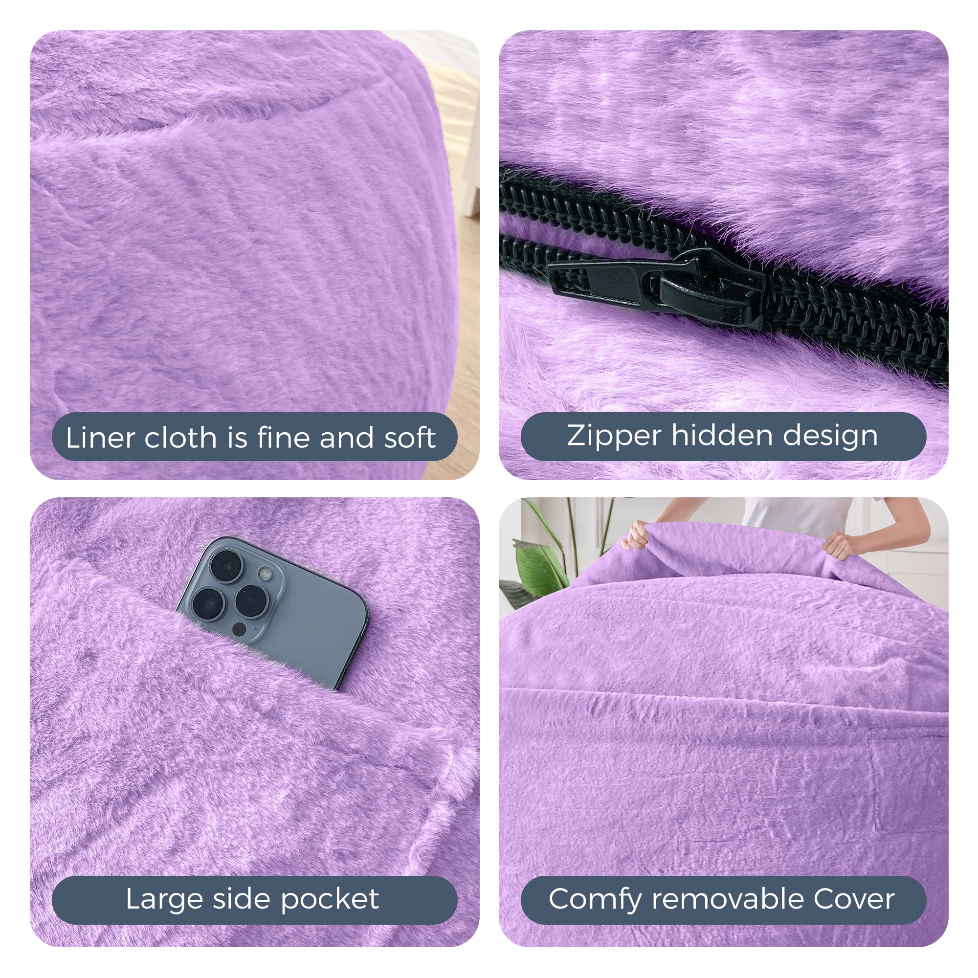 MAXYOYO Giant Faux Fur Bean Bag Chair - Convertible to Floor Mattress Bed | Dark Grey | Ultra Soft Lounge Chair for Living Room, Bedroom & Dorm | Perfect for Relaxing, Gaming & Sleepovers