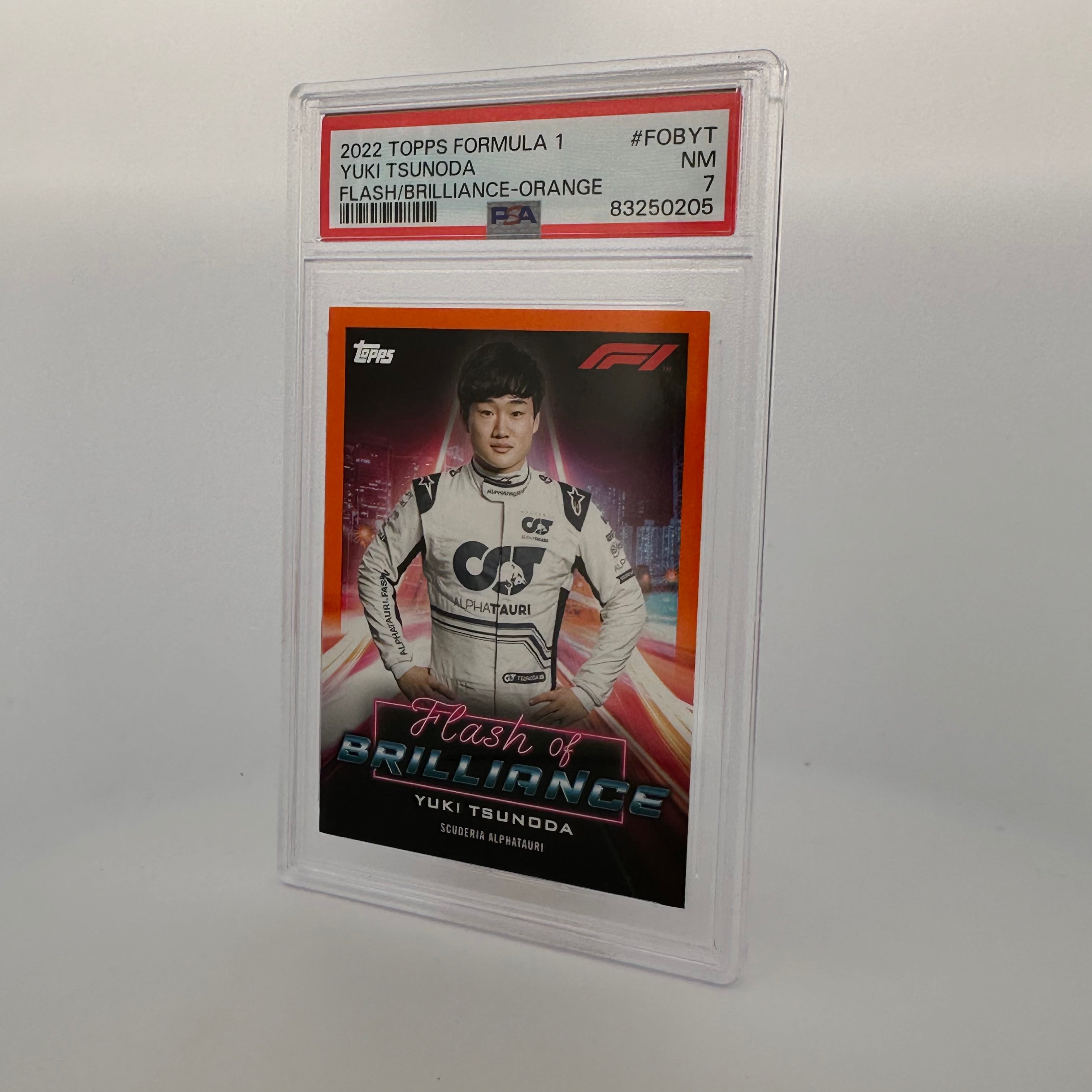 PSA 7 Graded 19/25 Yuki Tsunoda Flash Of Brilliance Orange F1 Racing Card - Perfect for Collectors & Formula 1 Fans Display