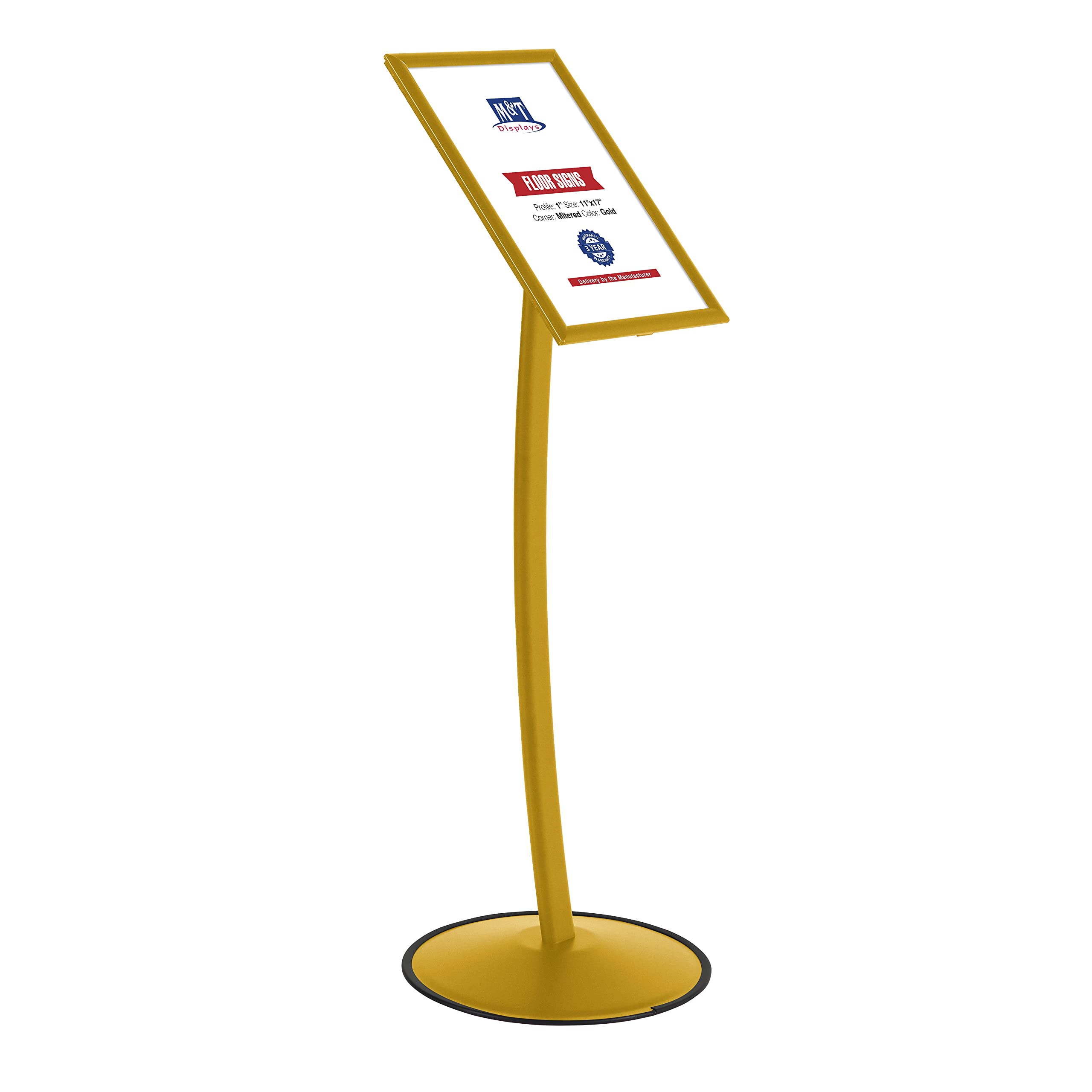 11x17 Inch Gold Curved Menu Board - Aluminum Floor Standing Sign Holder with Easy Open Front Loading for Restaurants, Cafes & Hotels | Durable Advertising Display for Indoor & Outdoor Use