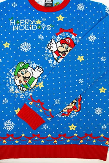 Super Mario Christmas Jumper Sweater - Ugly Holiday Sweater for Nintendo Fans - 2XS Size - Perfect for Christmas Parties & Gaming Events